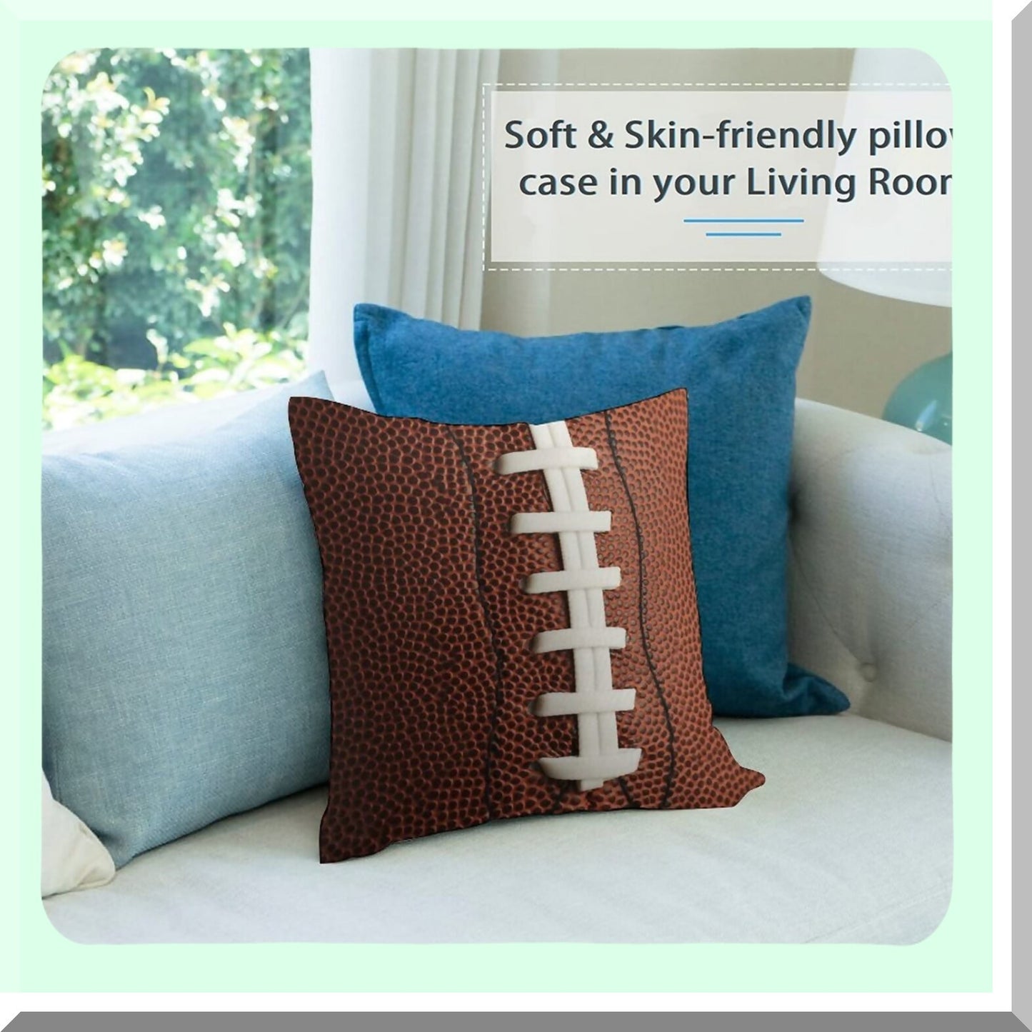 Touchdown Comfort Cozy Pillowcase - Football Theme Square Cushion Cover for Home Decor - Sofa, Bed, Couch, Living Room - 18"X18" Size