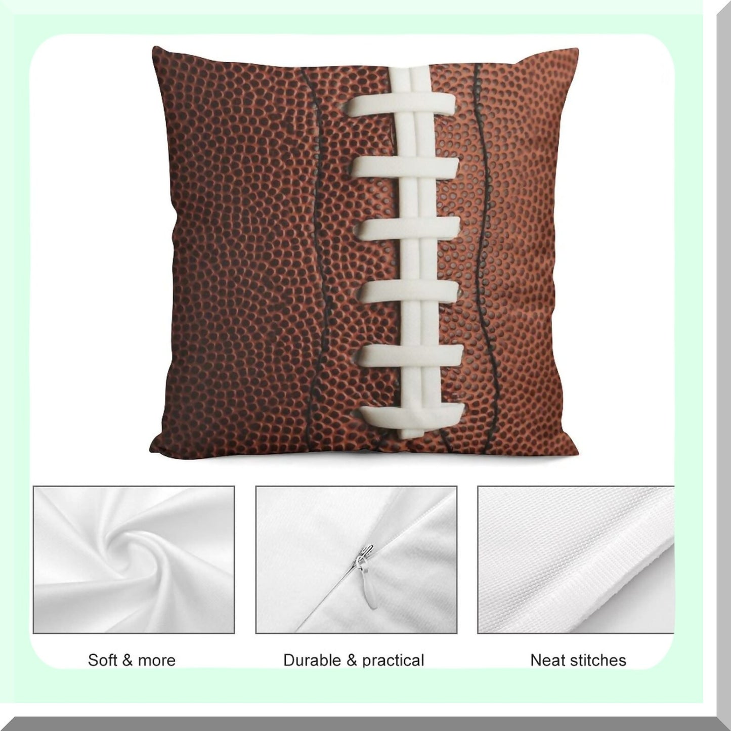 Touchdown Comfort Cozy Pillowcase - Football Theme Square Cushion Cover for Home Decor - Sofa, Bed, Couch, Living Room - 18"X18" Size