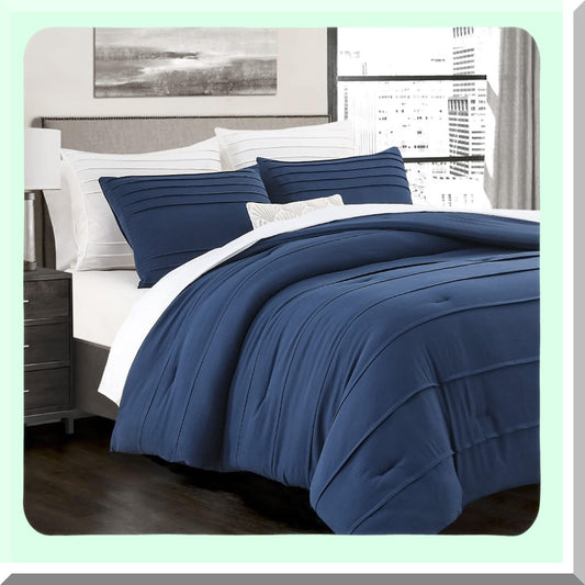 Navy Pinch Pleat Comforter Set Compatible with All Seasons