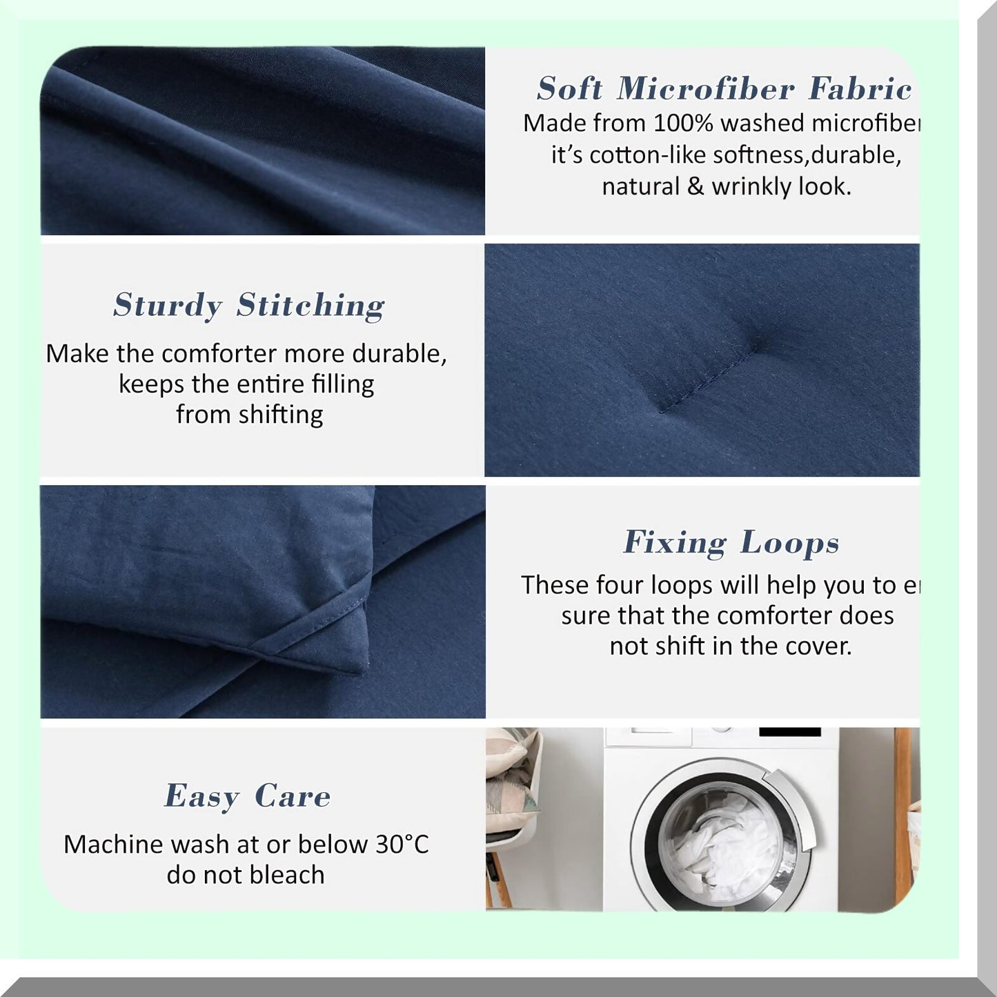 Luxury Navy Pinch Pleat Comforter Set - All Season Down Alternative Bedding - 3 Piece Bed Set with 1 Comforter and 2 Pillowcases (104 x 90)