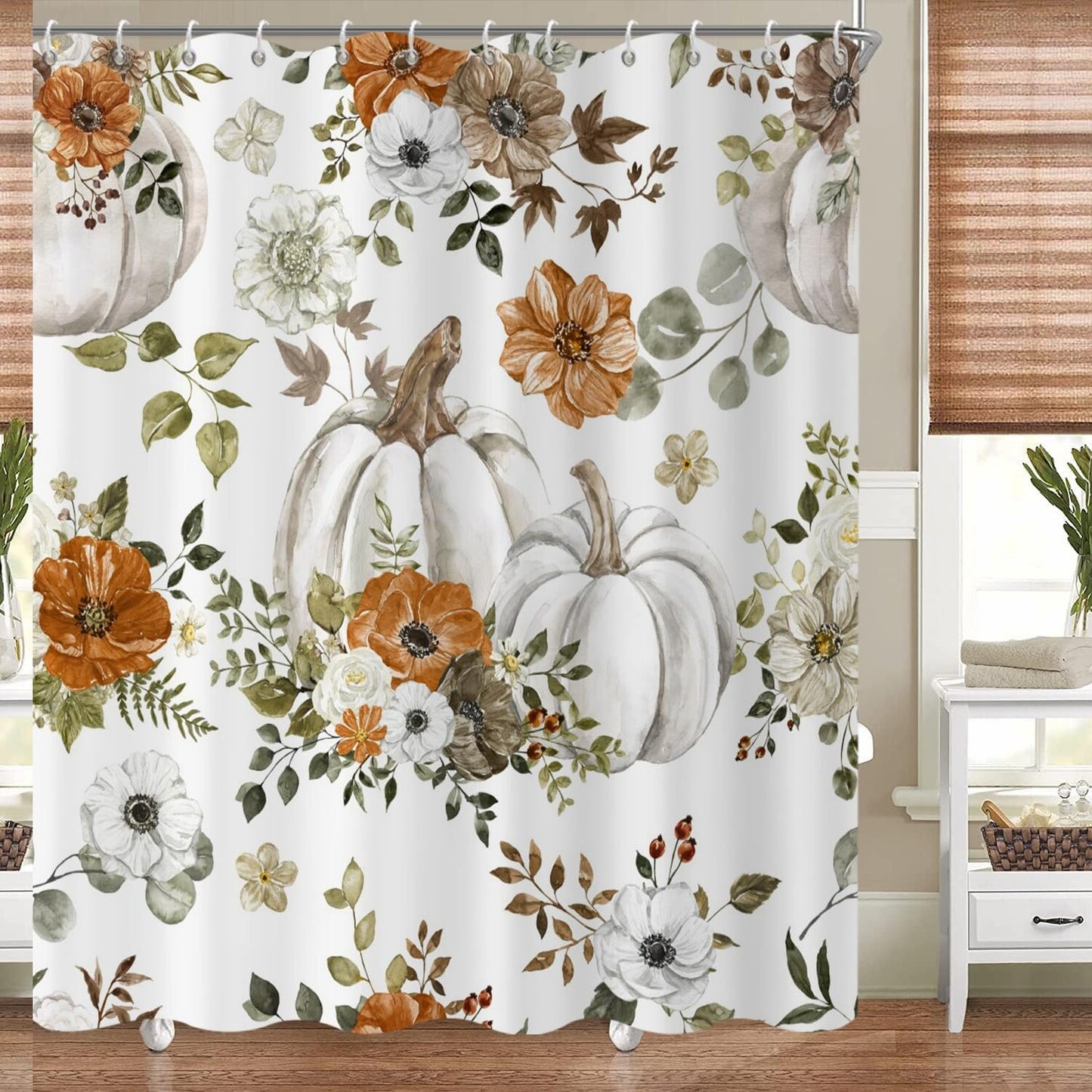 Fall Watercolor Pumpkin Shower Curtain 72x72 Inches