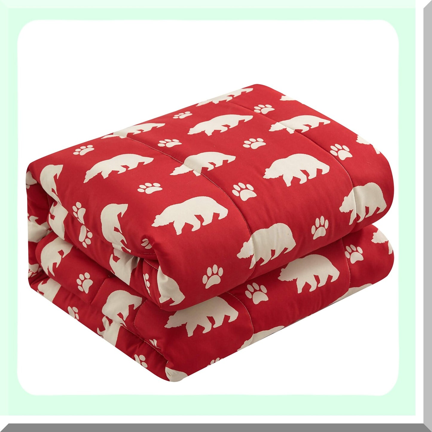 Red Bear Cozy Comfort 4-Piece Set - Full Size 76"x86" - Includes Comforter, Throw, and 2 Masks - Mama Bear Theme - Soft and Warm Bedding
