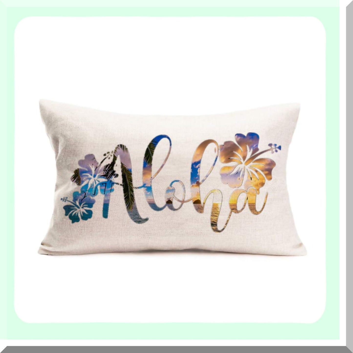 Hibiscus Breeze Tropical Pillow Covers - Aloha Decor Cotton Linen Hawaiian Style Cushion Case 12x20 Inch for Summer Beach Sofa Decor