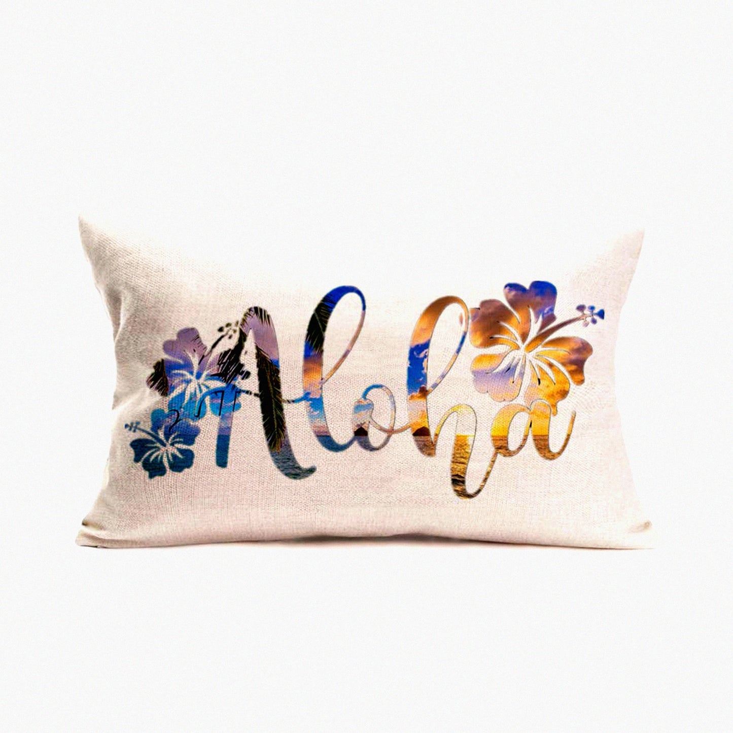 Hibiscus Breeze Tropical Pillow Covers - Aloha Decor Cotton Linen Hawaiian Style Cushion Case 12x20 Inch for Summer Beach Sofa Decor