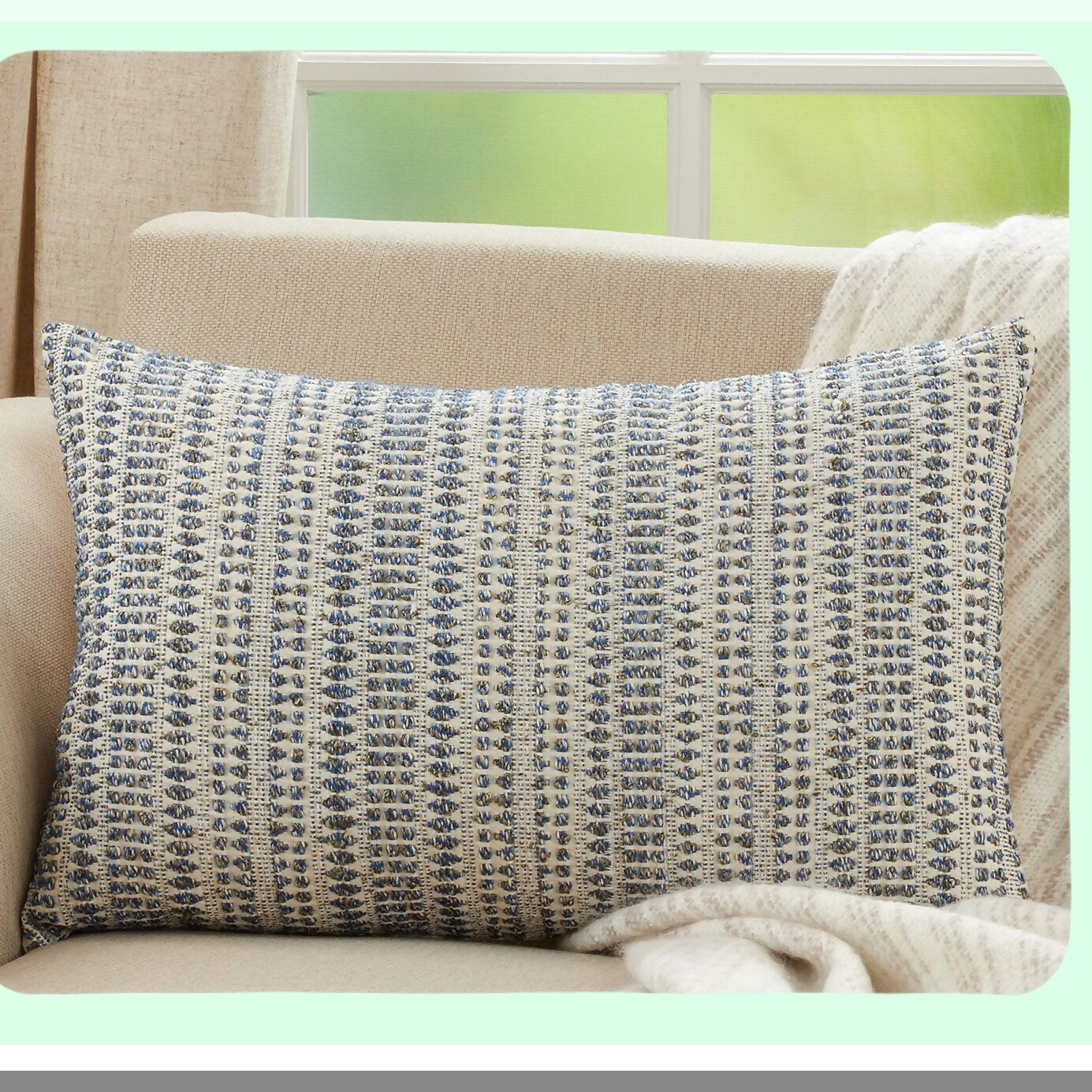 Aqua Bliss Woven Line Throw Pillow - 22" x 22" - Celeste Collection - Poly Filling - Decorative Cushion for Home Décor - Soft and Stylish