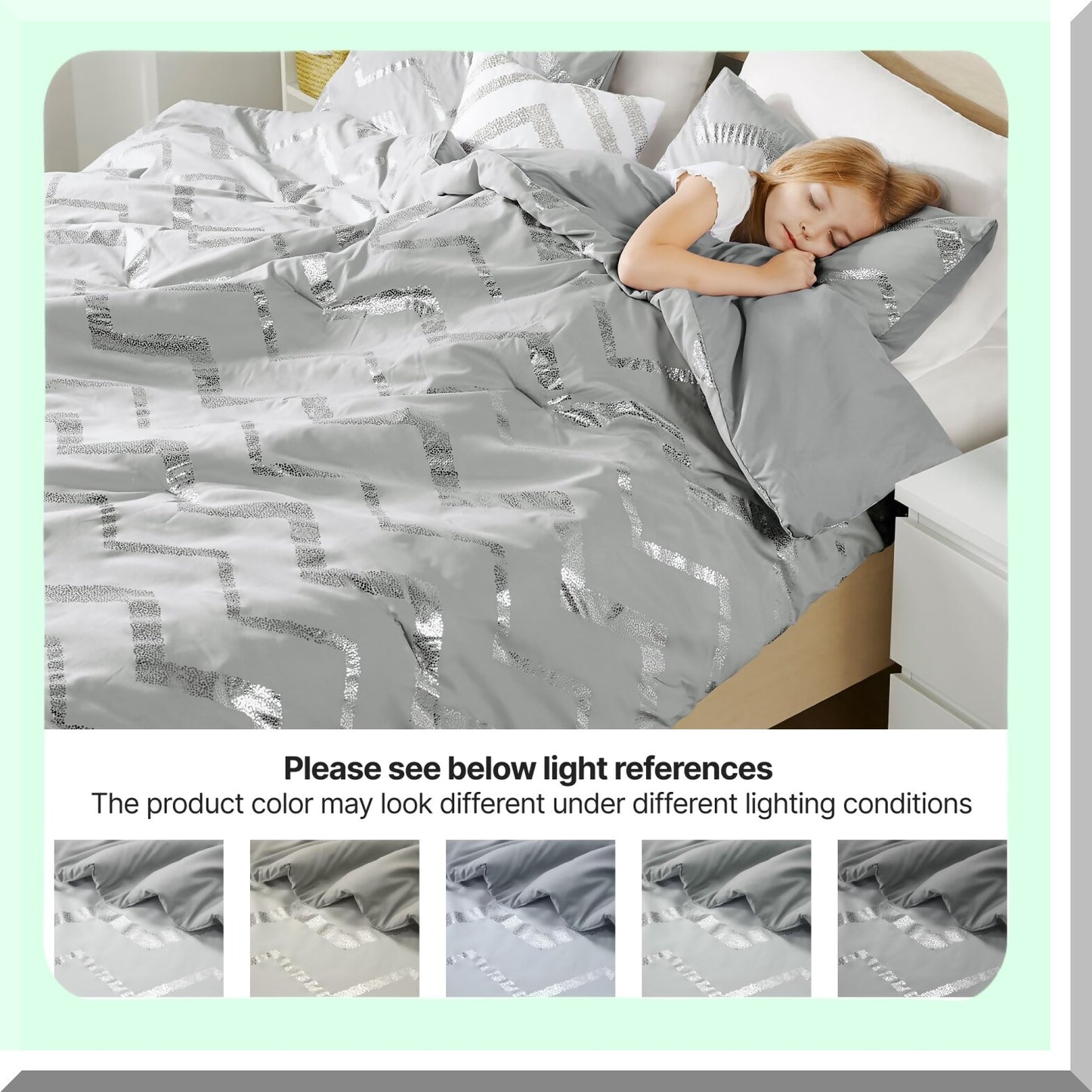 Silver Shimmer Comforter Set - Twin XL Size, Metallic Grey Bedding for Girls Room - 3 Piece Bedroom Decor with Matching Sham and Decorative Pillow - Ziggy Collection