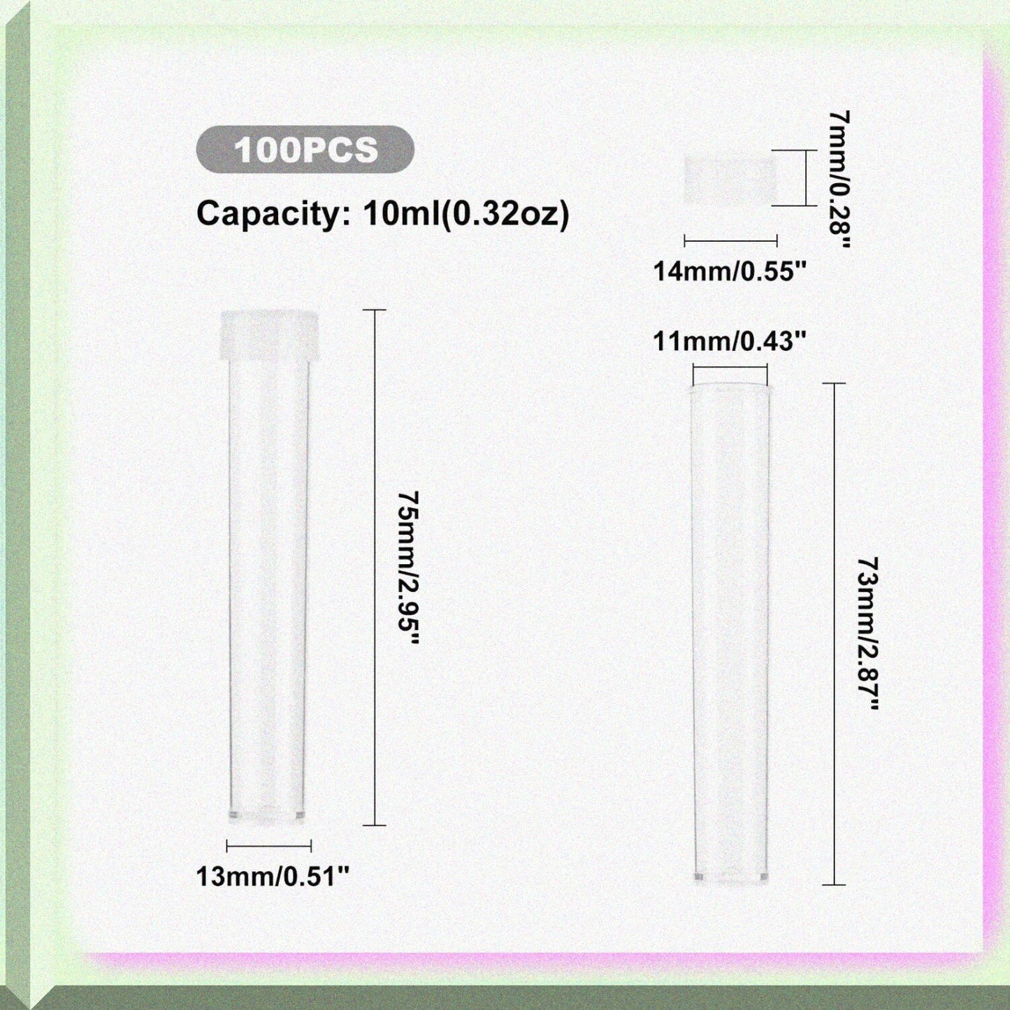 100pcs Clear Plastic Tube Bead Storage Containers 15ml