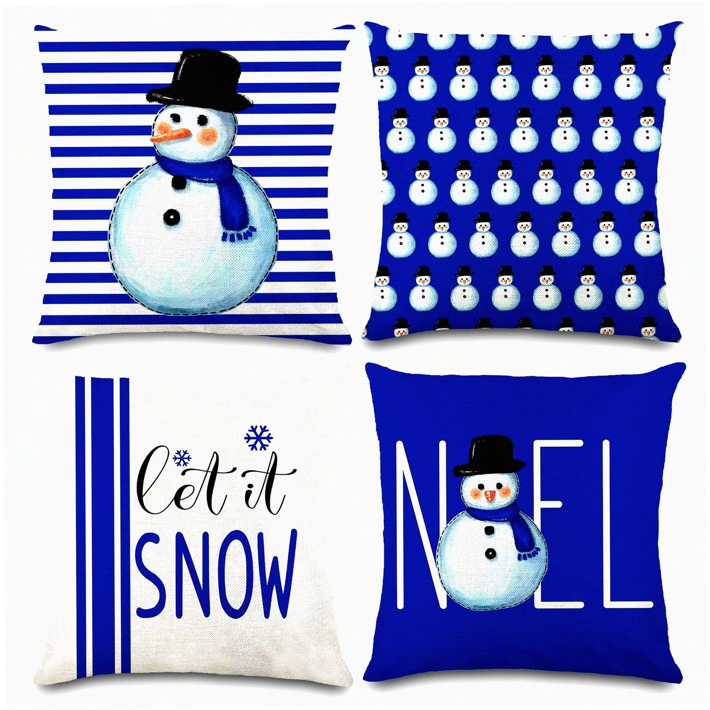 Winter Wonderland Pillow Covers - Set of 4, 18x18in Buffalo Plaid Snowman Farmhouse Throw Pillow Cases for Home & Outdoor Decor - Couch Cushion Covers
