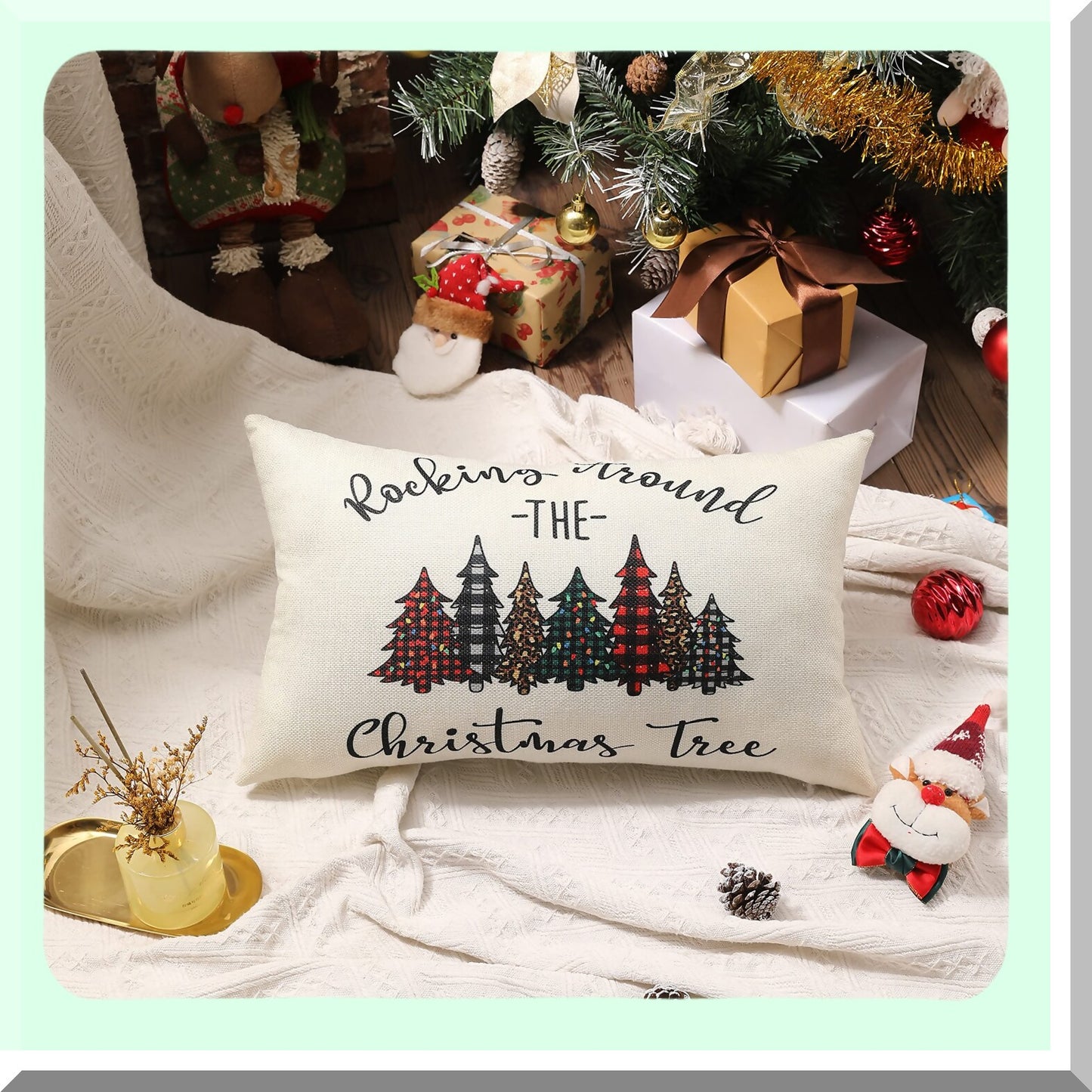 Buffalo Tree Farmhouse Lumbar Pillow Covers - Set of 2 Outdoor Decorative Pillowcase for Porch, Couch, Sofa - 12x20 inch Rustic Home Decor