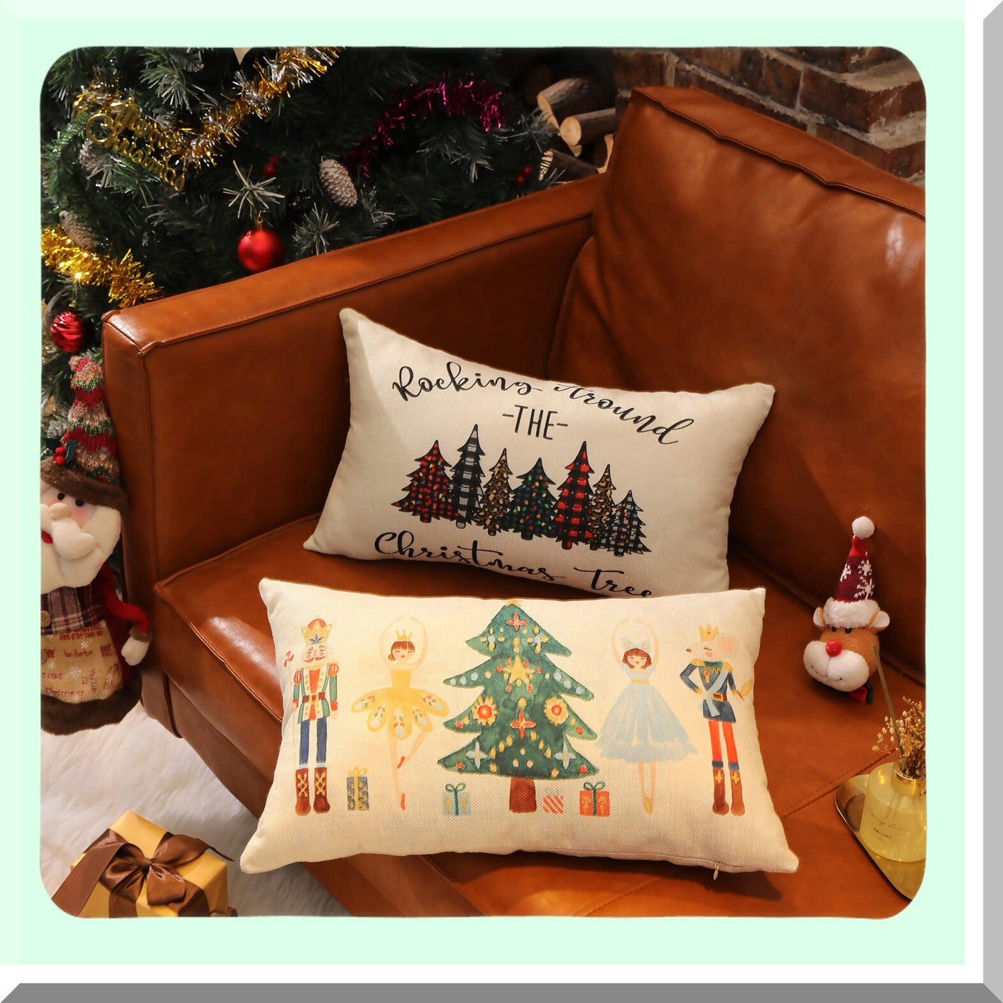 Buffalo Tree Farmhouse Lumbar Pillow Covers - Set of 2 Outdoor Decorative Pillowcase for Porch, Couch, Sofa - 12x20 inch Rustic Home Decor