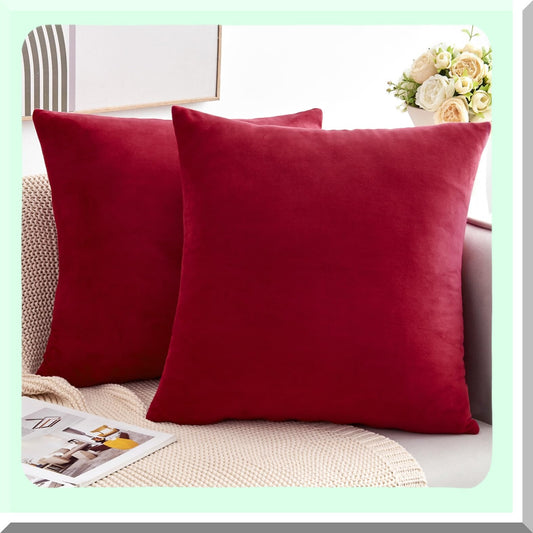 Velvet Red Magenta Pillow Covers Set of 2 18x18 Inches