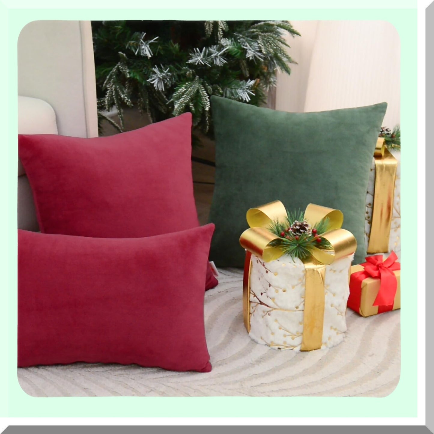 Velvet Red Magenta Throw Pillow Covers - Set of 2 18x18 Inch Soft Pillowcases for Couch Sofa Bed - Square Decorative Accent Cushion Covers for Living Room
