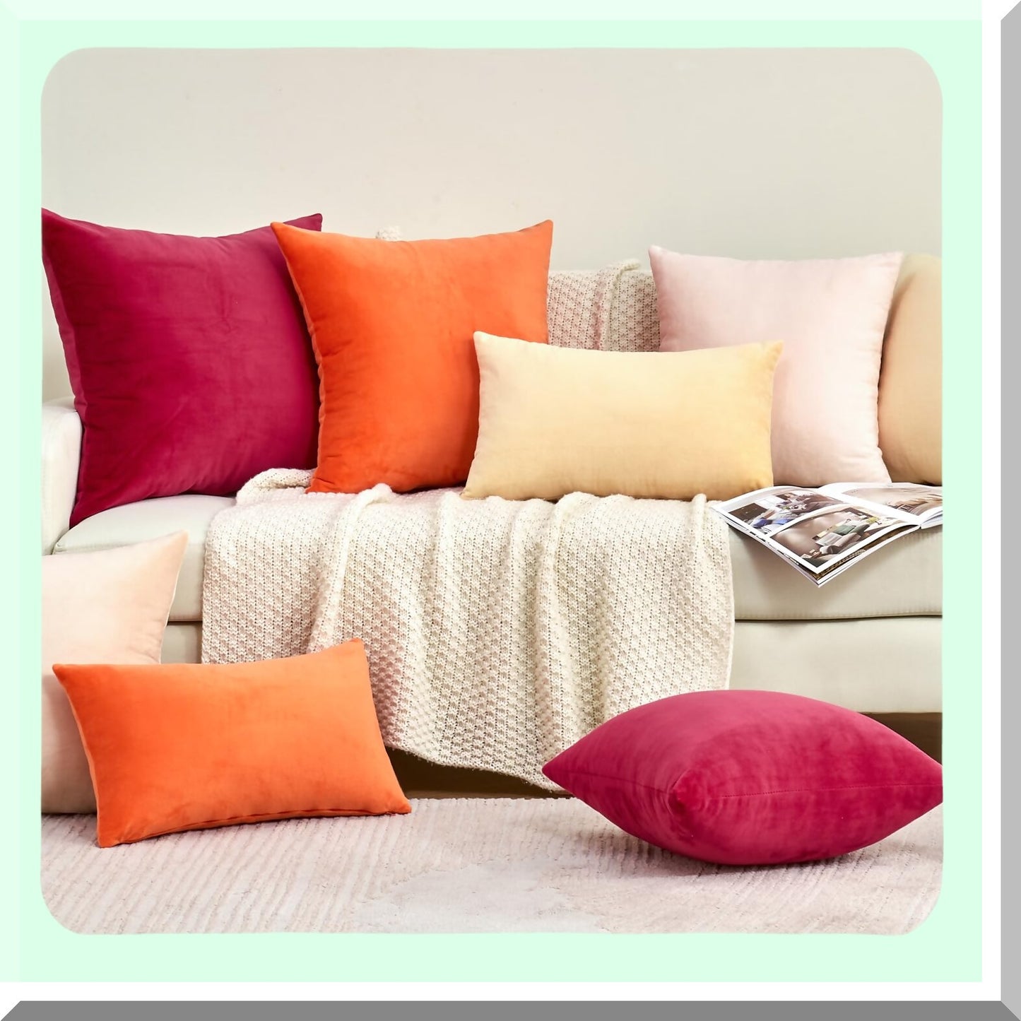 Velvet Red Magenta Throw Pillow Covers - Set of 2 18x18 Inch Soft Pillowcases for Couch Sofa Bed - Square Decorative Accent Cushion Covers for Living Room