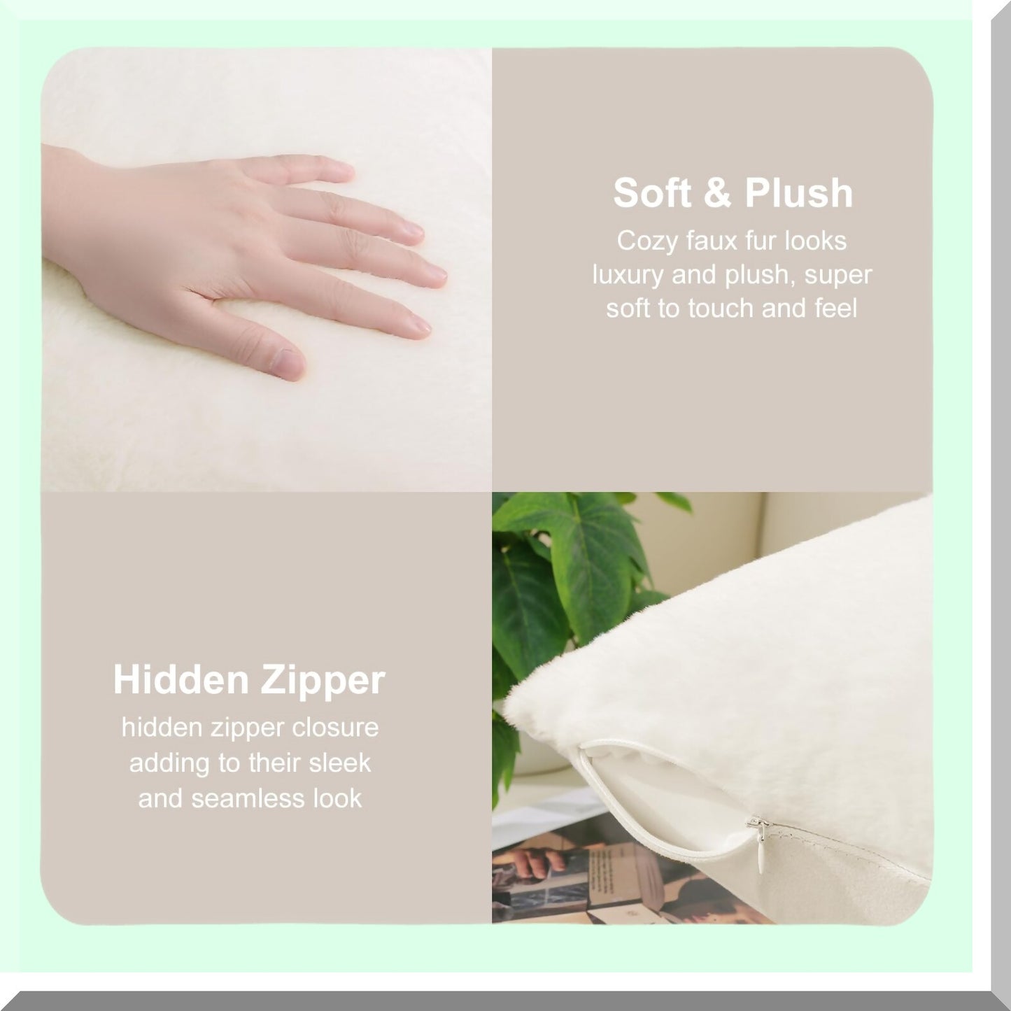 Luxury Fluffy Cozy Decorative Pillow Covers - Plush Throw Set of 2 - Soft Sofa Couch Living Room - Cream White 18x18