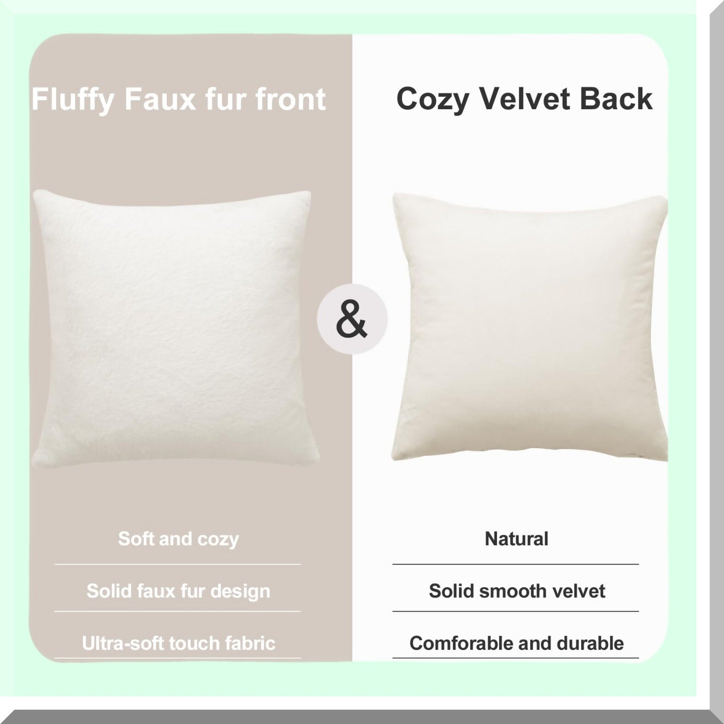 Luxury Fluffy Cozy Decorative Pillow Covers - Plush Throw Set of 2 - Soft Sofa Couch Living Room - Cream White 18x18