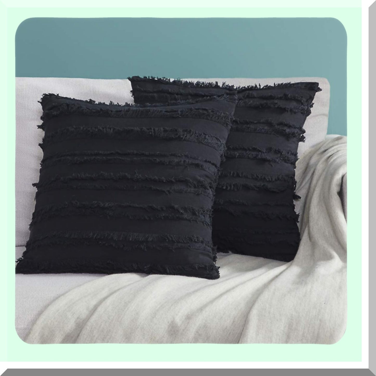Boho Black Square Pillow Covers Set - 18x18 Inch Decorative Cushion Covers for Couch Sofa - Pack of 2 Throw Pillow Cases