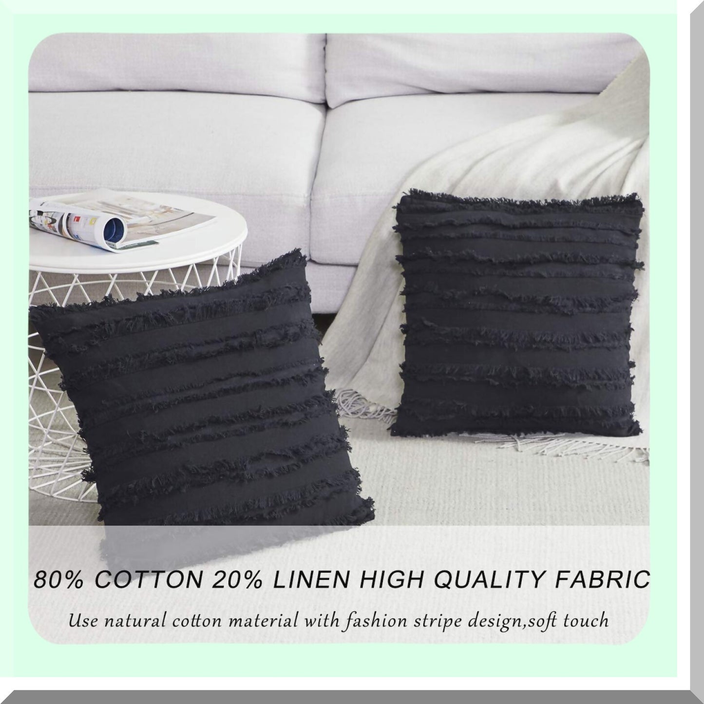 Boho Black Square Pillow Covers Set - 18x18 Inch Decorative Cushion Covers for Couch Sofa - Pack of 2 Throw Pillow Cases