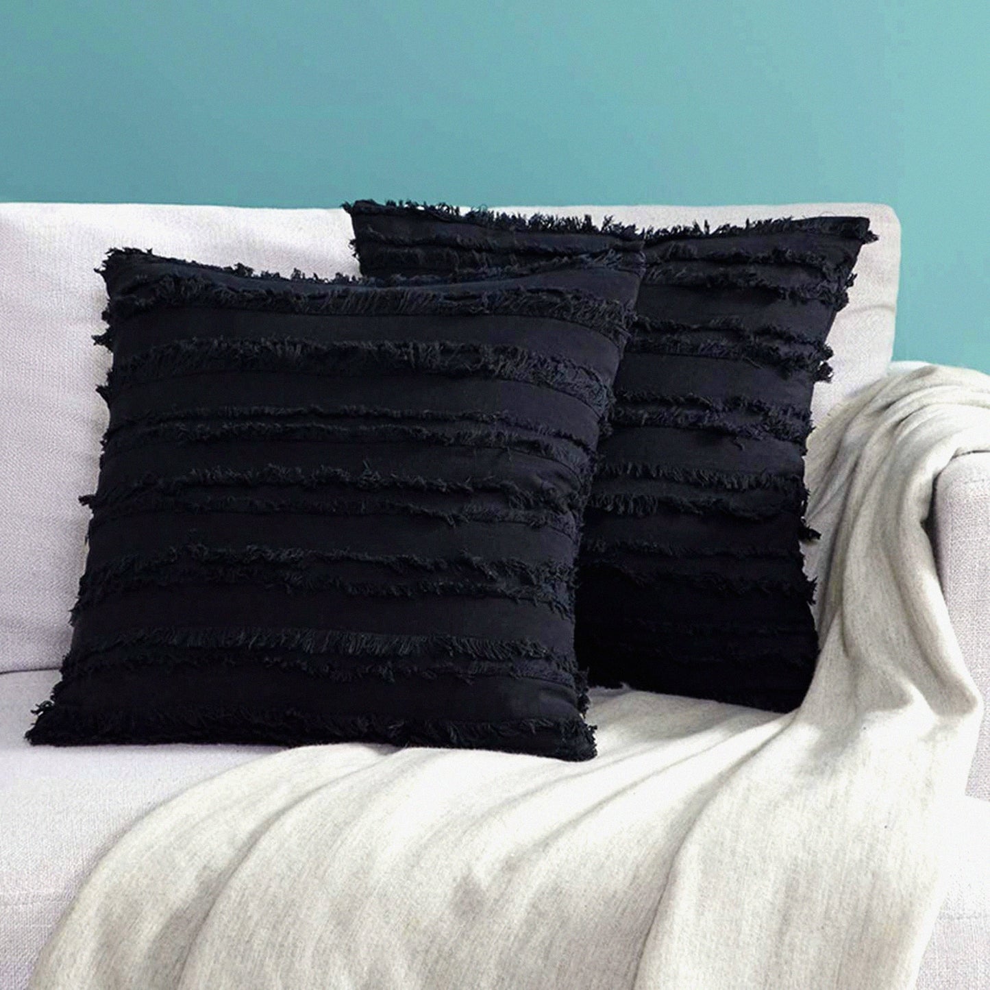 Boho Black Square Pillow Covers Set - 18x18 Inch Decorative Cushion Covers for Couch Sofa - Pack of 2 Throw Pillow Cases