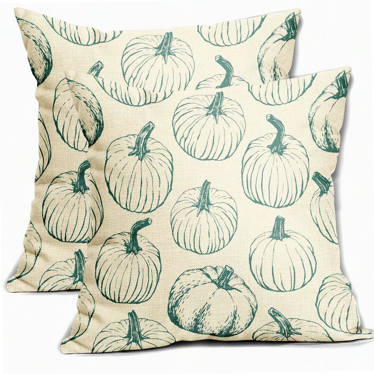 Autumn Harvest Pillowcase Set - Light Blue Pumpkin Themed Decorative Throw Pillows for Sofa Couch Bed - Farmhouse Linen Cushion Covers 18x18 - Thanksgiving Outdoor Decor
