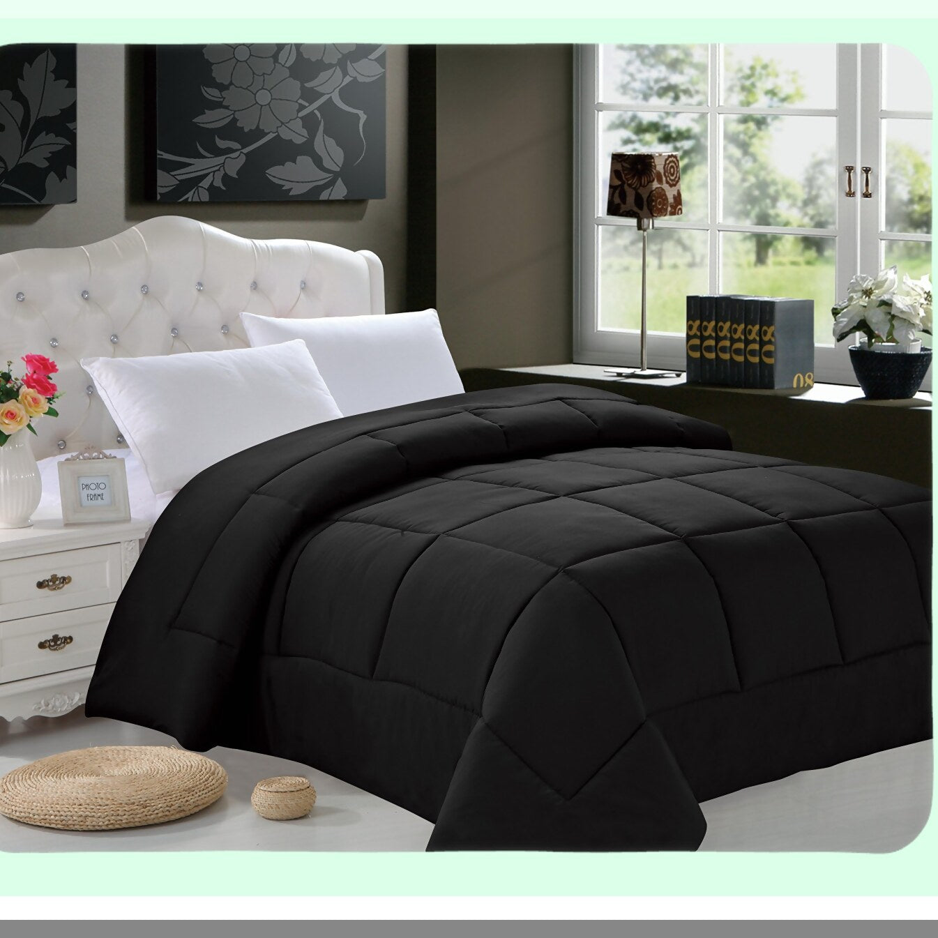 PlushLux All Season Comforter Set - Double-Filled Luxury 3-Piece Cal Black Bedding - Soft Cozy Down Alternative - Ultra Comfort Sleep Experience