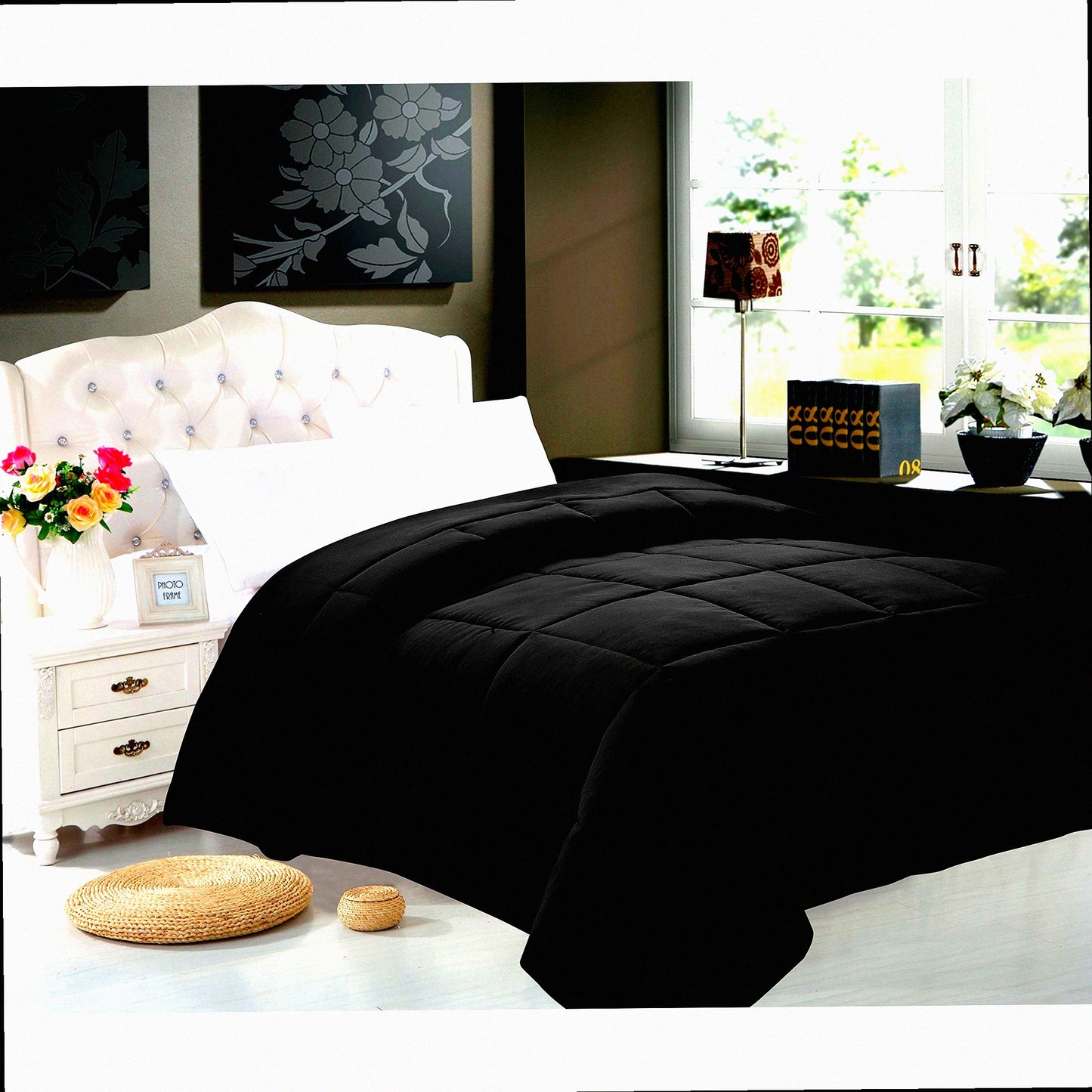 PlushLux All Season Comforter Set - Double-Filled Luxury 3-Piece Cal Black Bedding - Soft Cozy Down Alternative - Ultra Comfort Sleep Experience