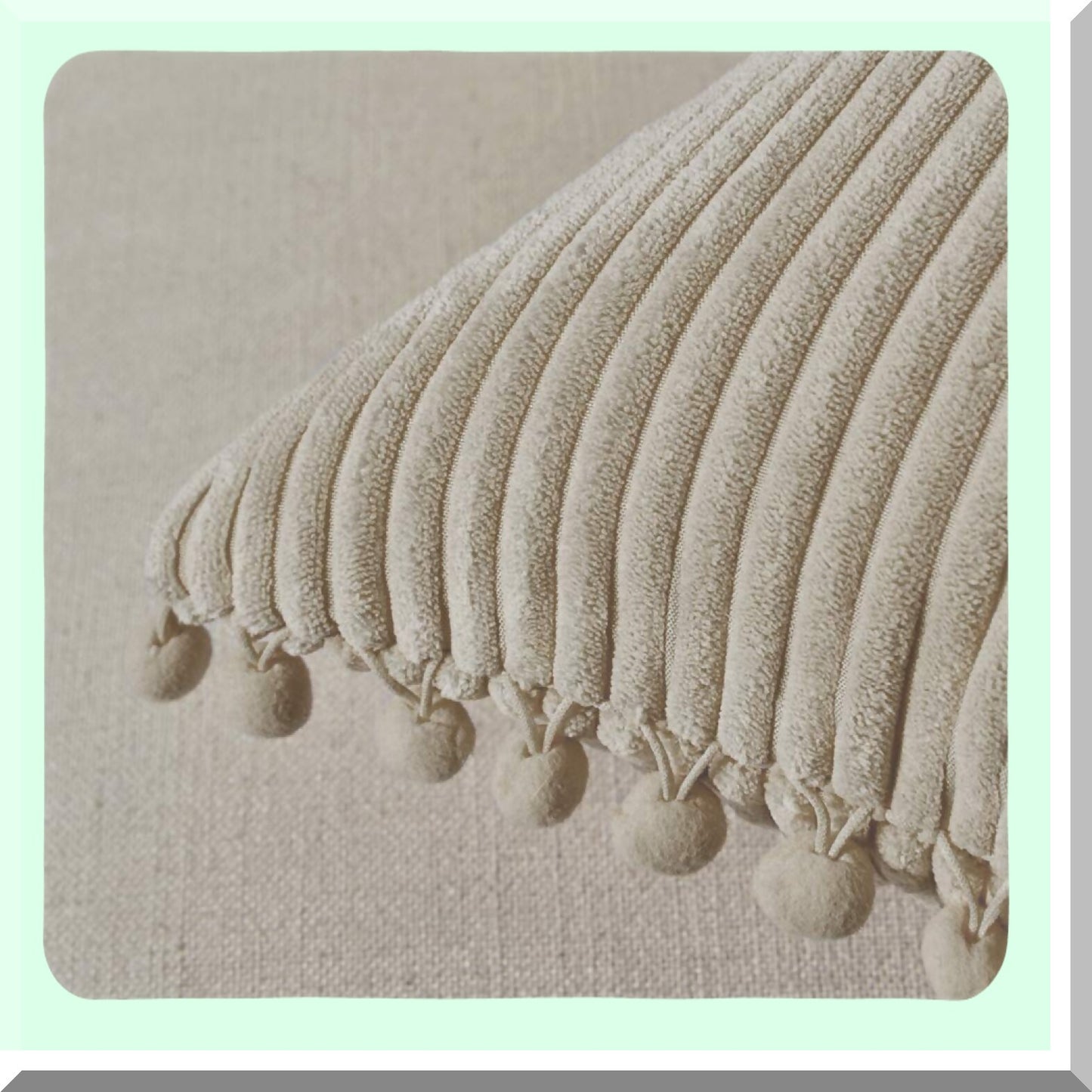 Boho Pom-Pom Corduroy Cushion Covers - Set of 2 | Soft Tan Square Pillow Cases for Living Room, Bedroom, Sofa, Car | 18x18 Inch Khaki Decor