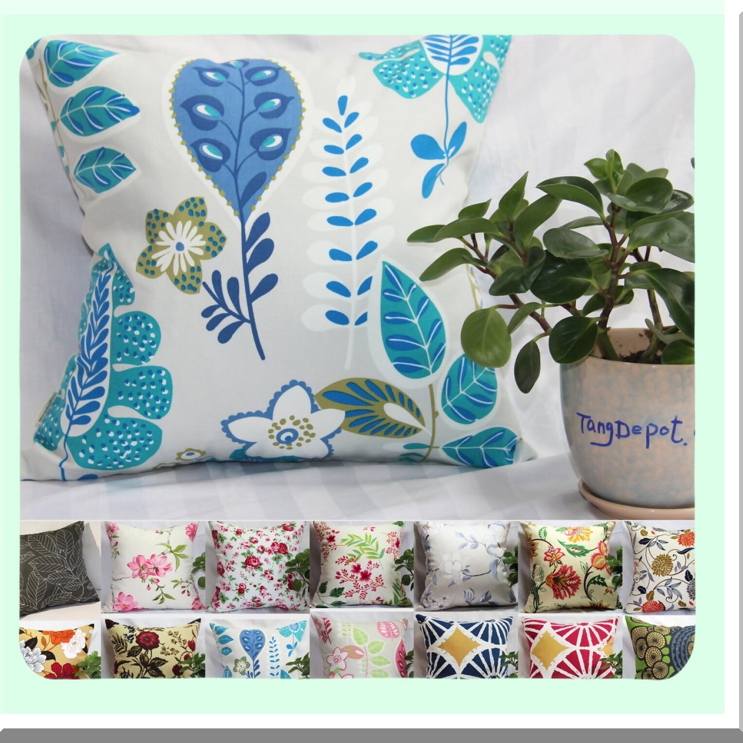Floral Bliss Cotton Pillow Covers - Decorative Throw Pillow Shams in 14 Colors & 10 Sizes - Light Black, Peach Blossom, Blue Floral Design (18"x18")