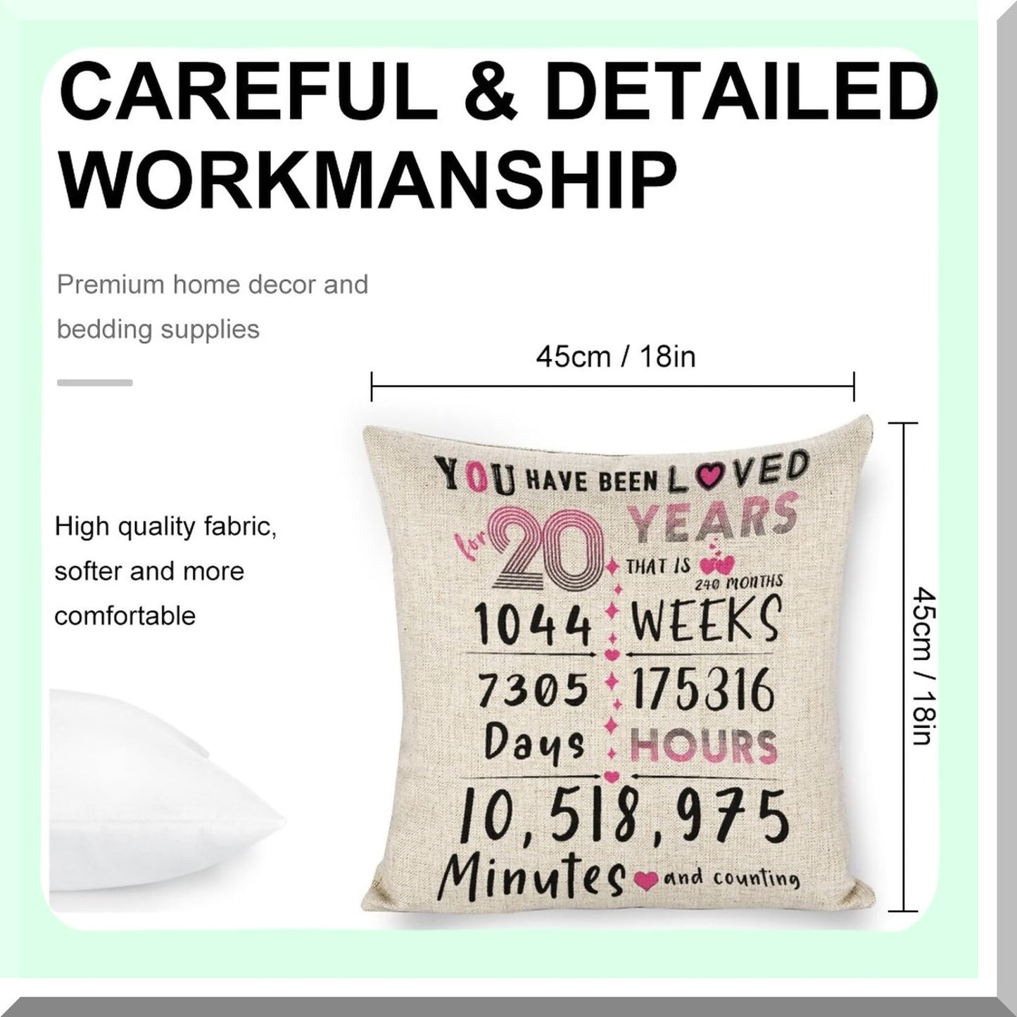 20th Birthday Bliss Throw Pillow Covers - Gifts for Her, Daughter, Son, Granddaughter - Women, Men - Decorations, Ideas - Mom, Dad, Sister