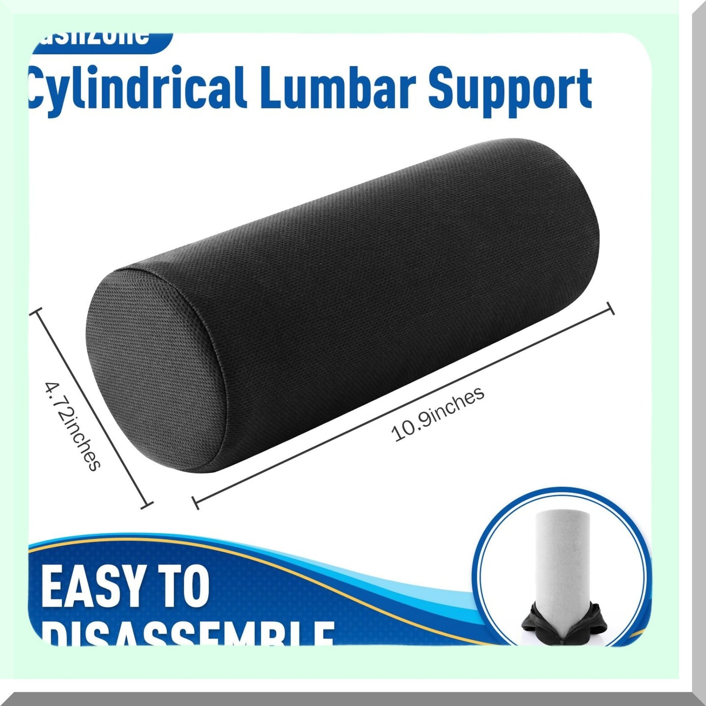 ErgoComfort Lumbar Support Pillow - Memory Foam Back Cushion for Office Chair, Car, Gaming Chair - Washable Cover, Relieve Back Pain & Improve Posture - Black