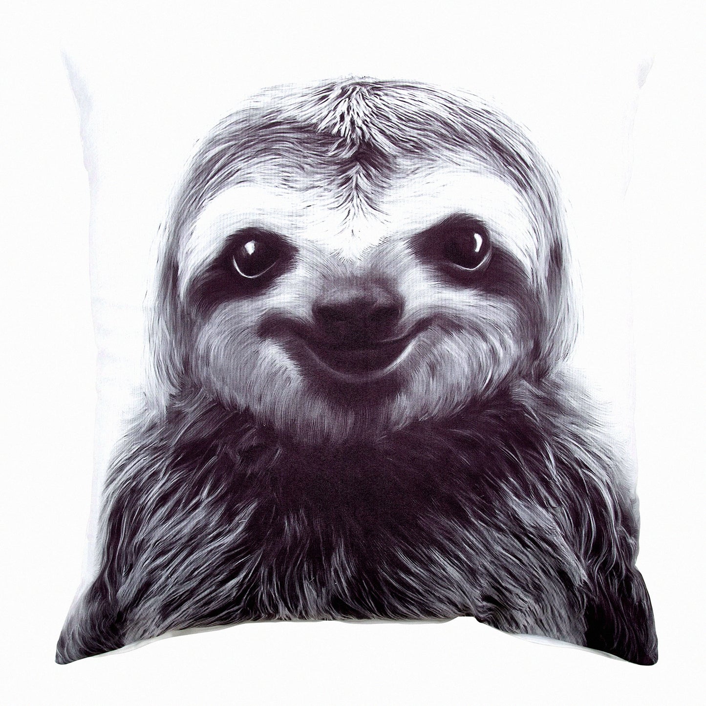 SlothPrint Decorative Pillow Cover - White, 24x24 - Square Throw Cushion Case for Home Decor, Animal Lover Gift, Soft Cotton Linen Fabric