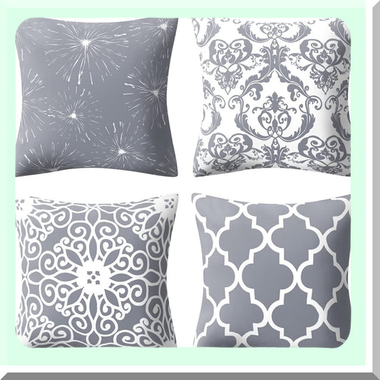 Morocco Boho Grey Geometric Pillow Covers Set of 4