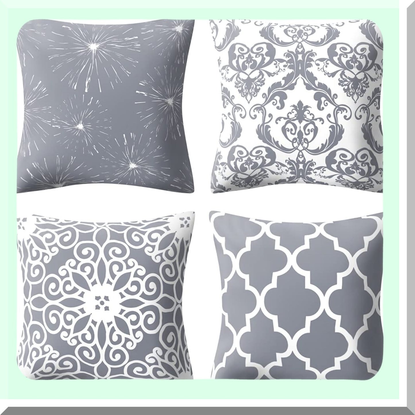 Morocco Boho Grey Geometric Pillow Covers - Set of 4 | Modern Home Decor Cushion Cases for Bedroom, Living Room, Sofa, Couch, Chair, Car - 18 x 18 Inch