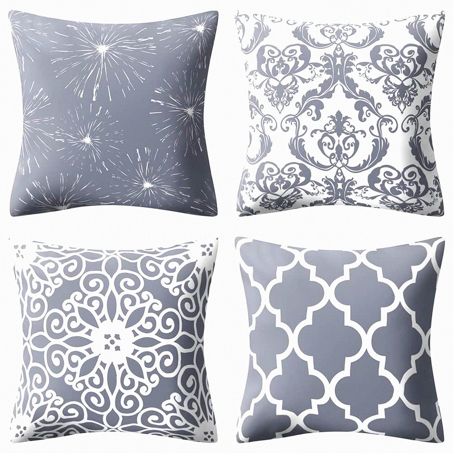 Morocco Boho Grey Geometric Pillow Covers - Set of 4 | Modern Home Decor Cushion Cases for Bedroom, Living Room, Sofa, Couch, Chair, Car - 18 x 18 Inch