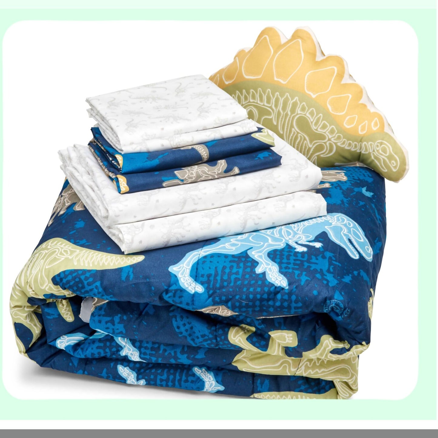 Dino Discovery 8-Piece Full Bedding Set with Decorative Pillow - Complete Bed in a Bag for Kids Room Decor - Dinosaur Themed Bedroom Essentials