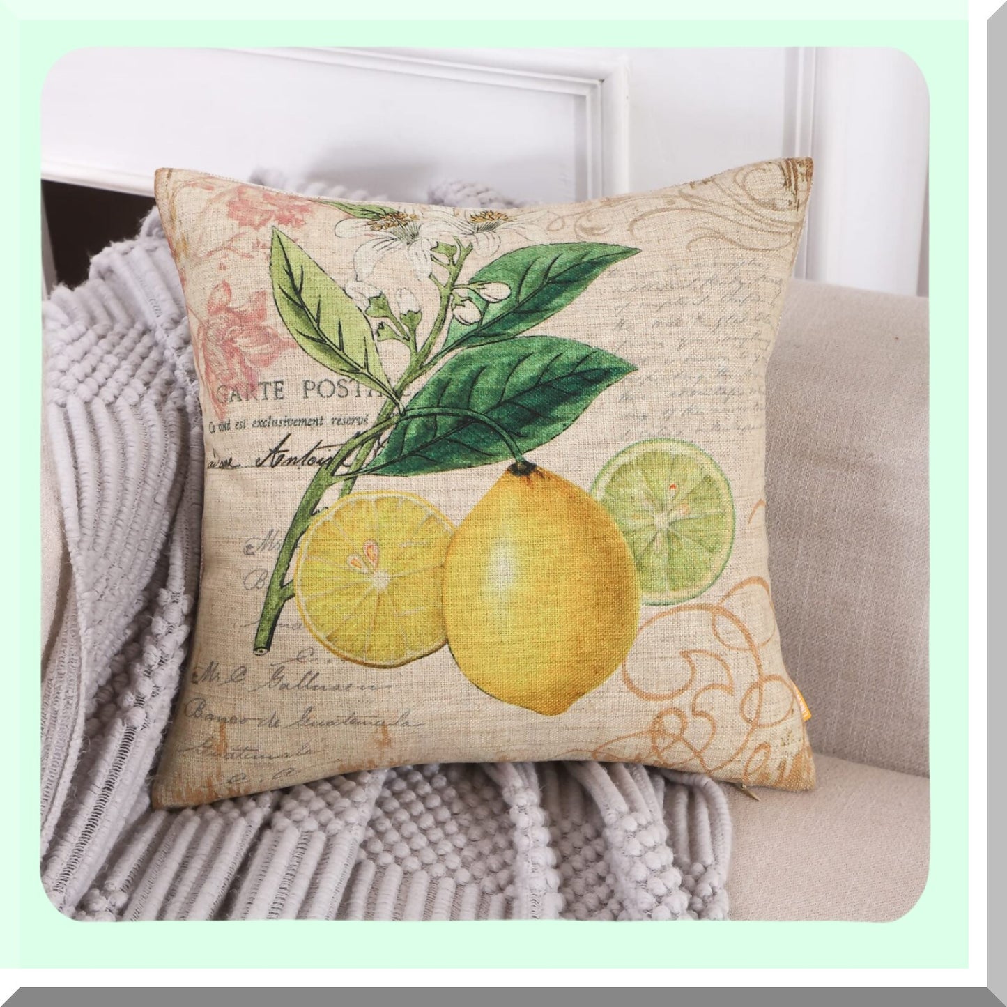 Summer Lemon Farm Decor Pillowcase - Vintage Fruit Cushion Cover 18x18 Inch for Sofa Couch - Decorative Throw Pillow CC1914