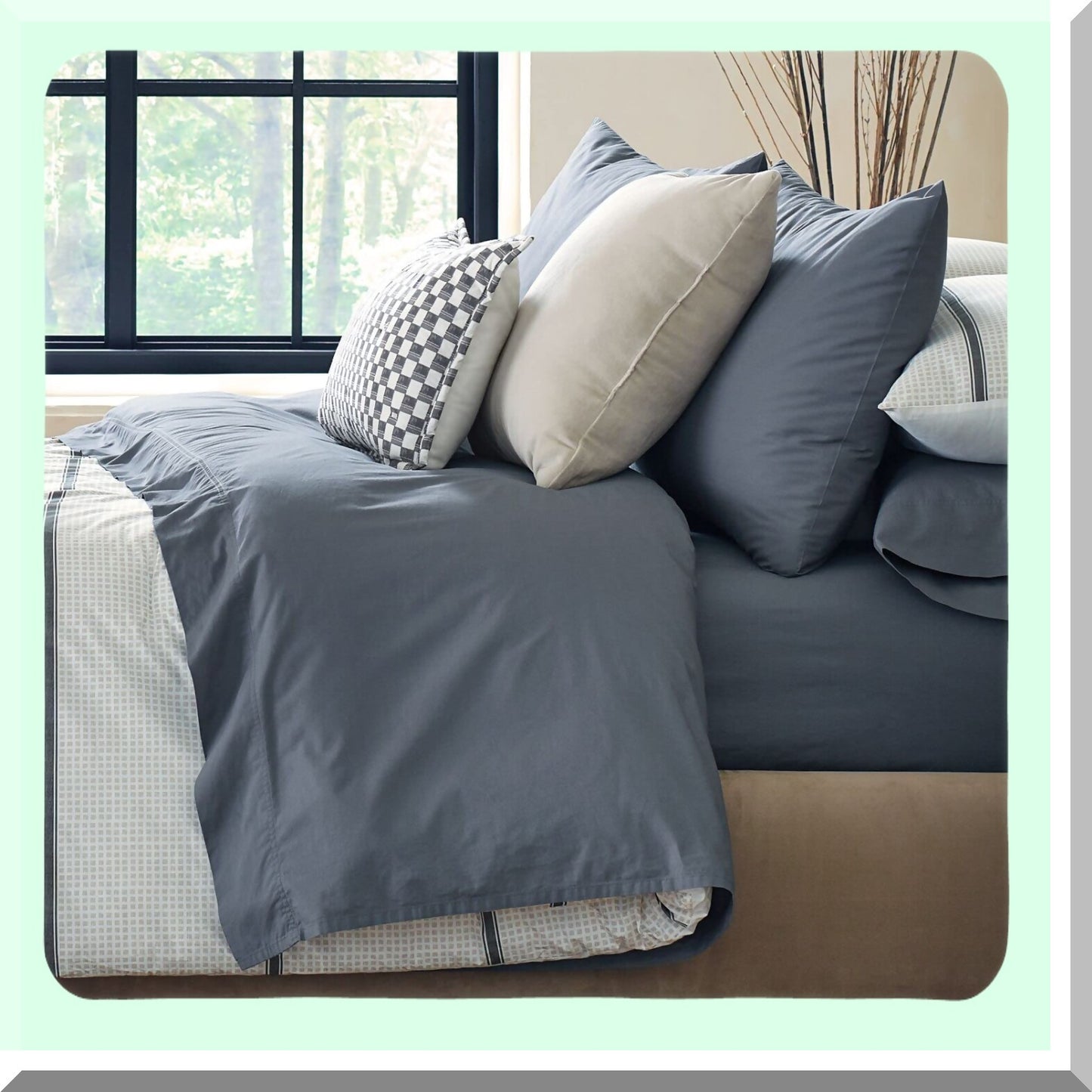 Luxury Sateen Whale Blue Bedding Set - Full Size 4-Piece Deep Pocket Sheet Set with 300TC Cotton, Soft & Smooth, Berkus Design by mDesign