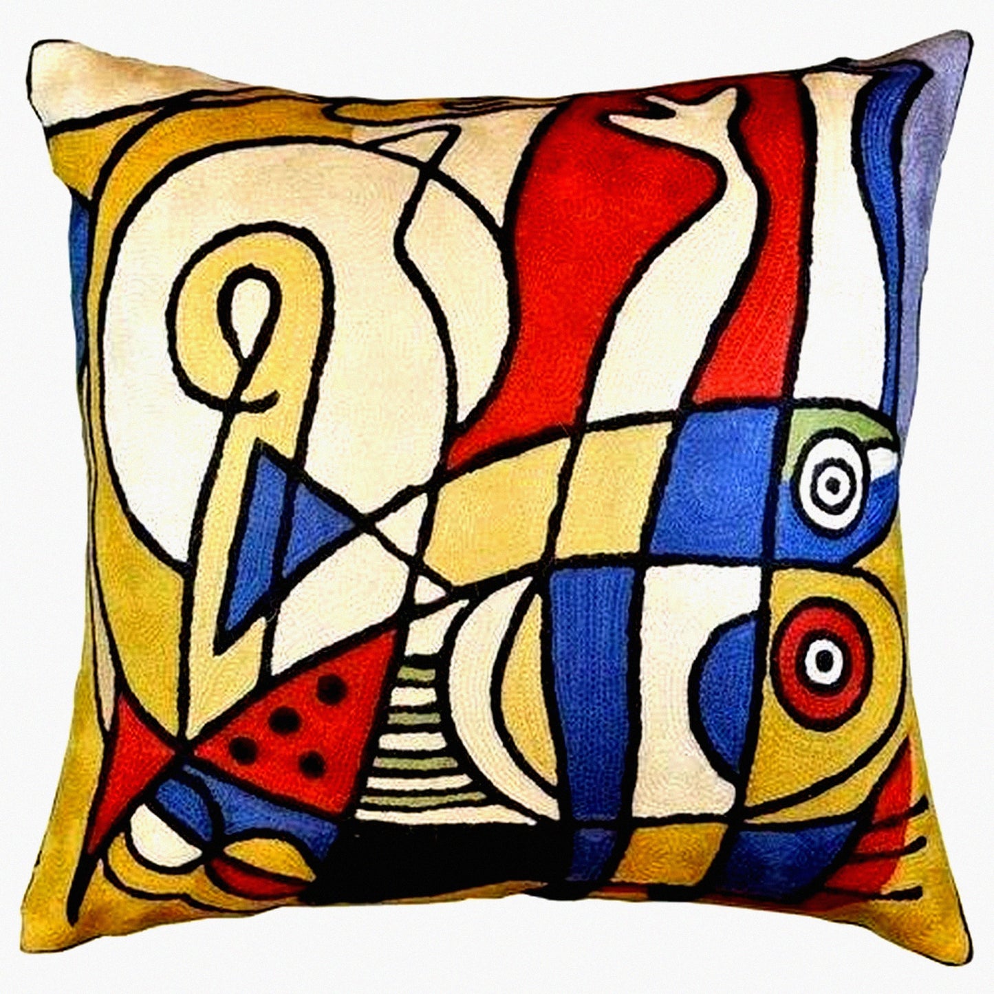 Coastal Gold Abstract Pillowcase - Modern Farmhouse Chair Cushion with Hand Embroidered Wool - Musical Decorative Throw Cushion Cover for Couch - Size 18x18