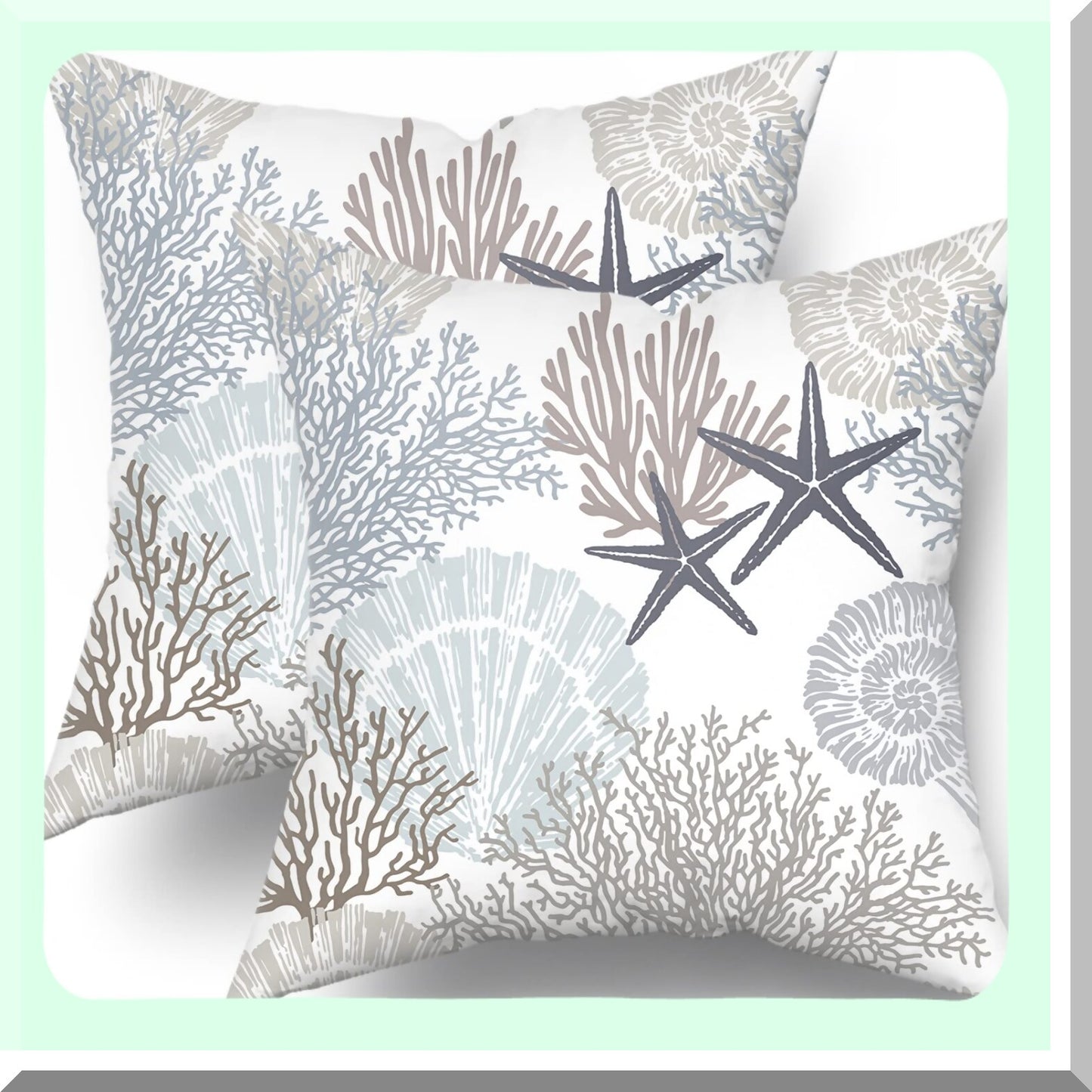 Nautical Starfish Seashell Pillow Covers Set - Coastal Beach Cushion Cases 18x18 Inch - Soft Cotton Square Throw Pillows for Home Sofa Patio Bedroom - Brown