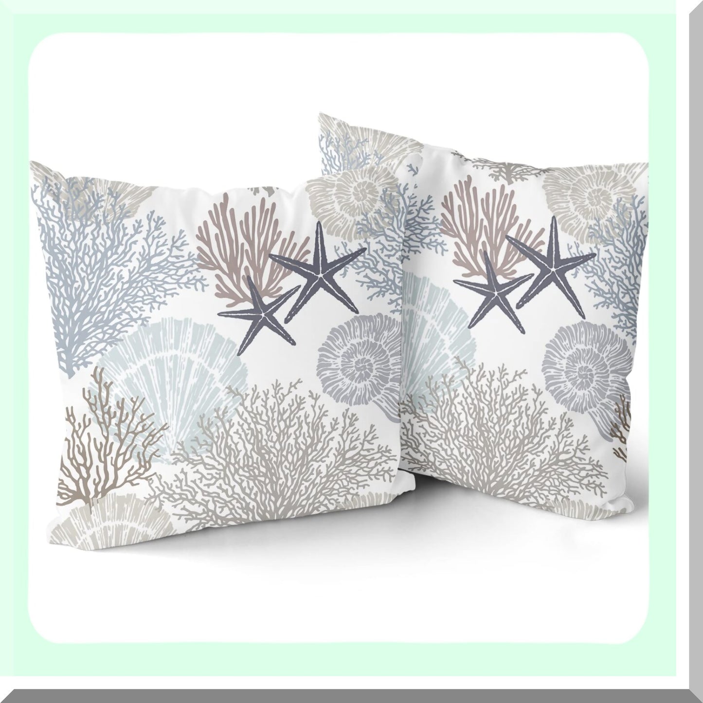 Nautical Starfish Seashell Pillow Covers Set - Coastal Beach Cushion Cases 18x18 Inch - Soft Cotton Square Throw Pillows for Home Sofa Patio Bedroom - Brown