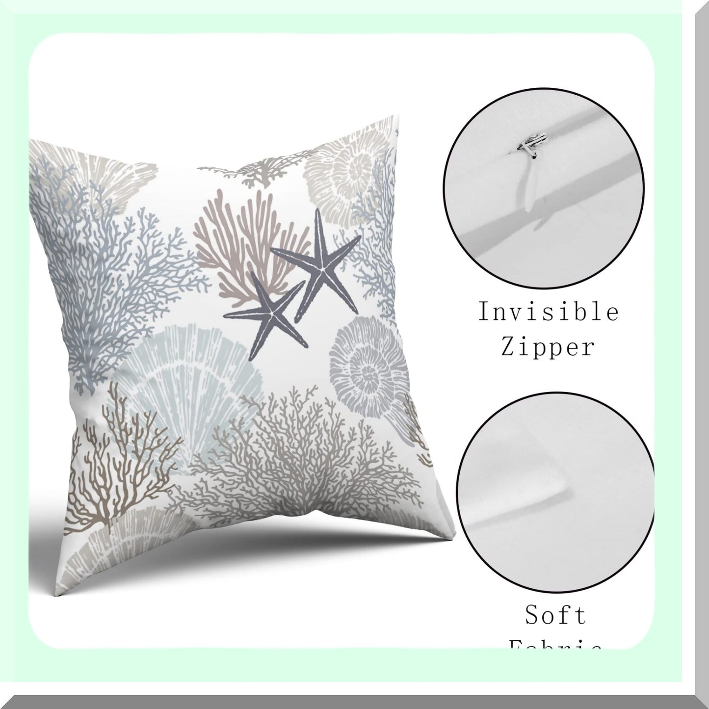 Nautical Starfish Seashell Pillow Covers Set - Coastal Beach Cushion Cases 18x18 Inch - Soft Cotton Square Throw Pillows for Home Sofa Patio Bedroom - Brown