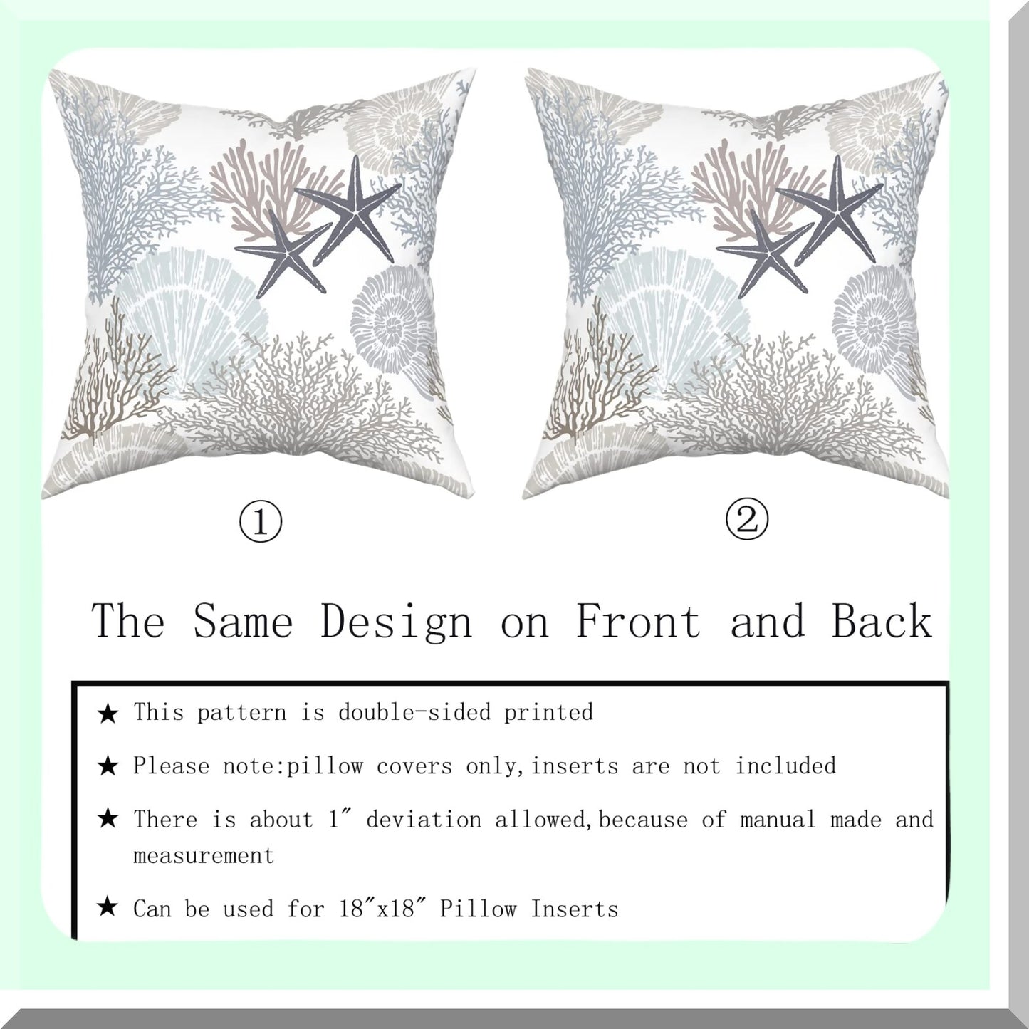 Nautical Starfish Seashell Pillow Covers Set - Coastal Beach Cushion Cases 18x18 Inch - Soft Cotton Square Throw Pillows for Home Sofa Patio Bedroom - Brown