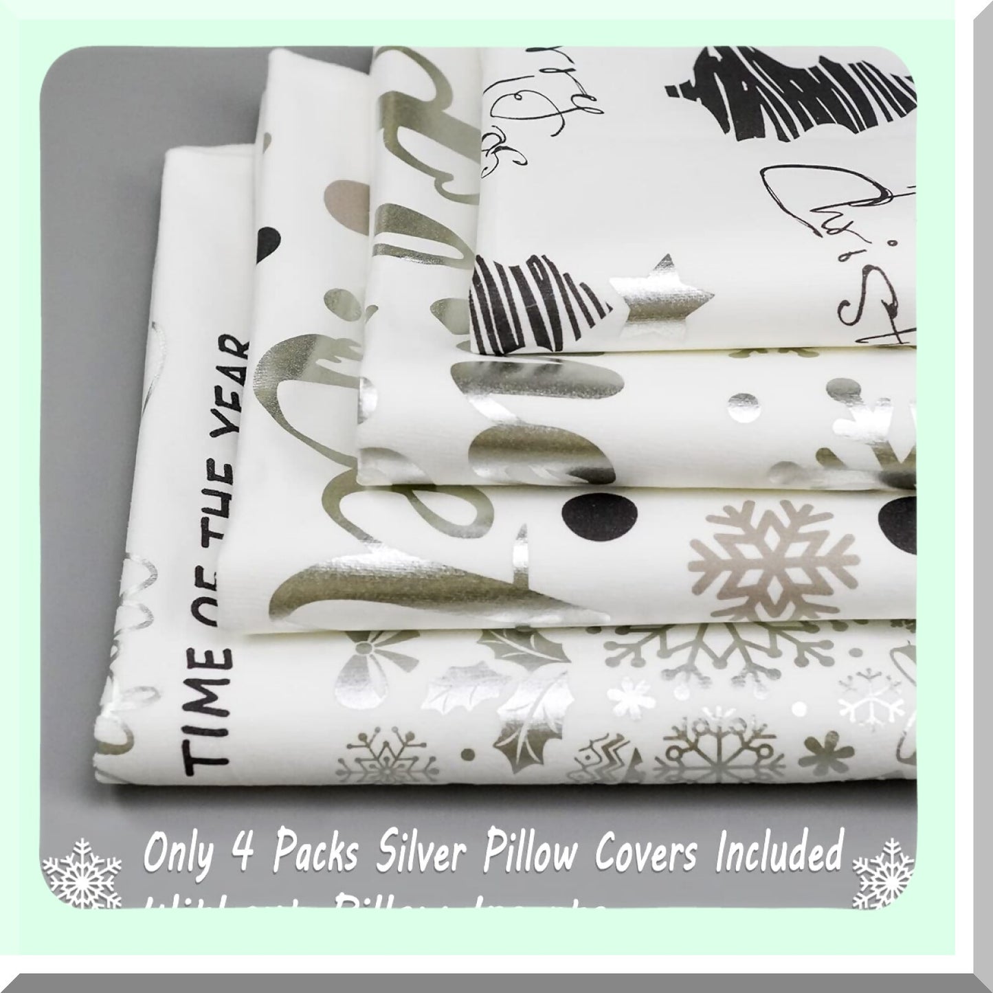 Snowflake Silver White Pillow Covers - Set of 4, Let It Snow Decorative Throw Pillows - 20x20 for Home Couch Sofa - Christmas Decorations