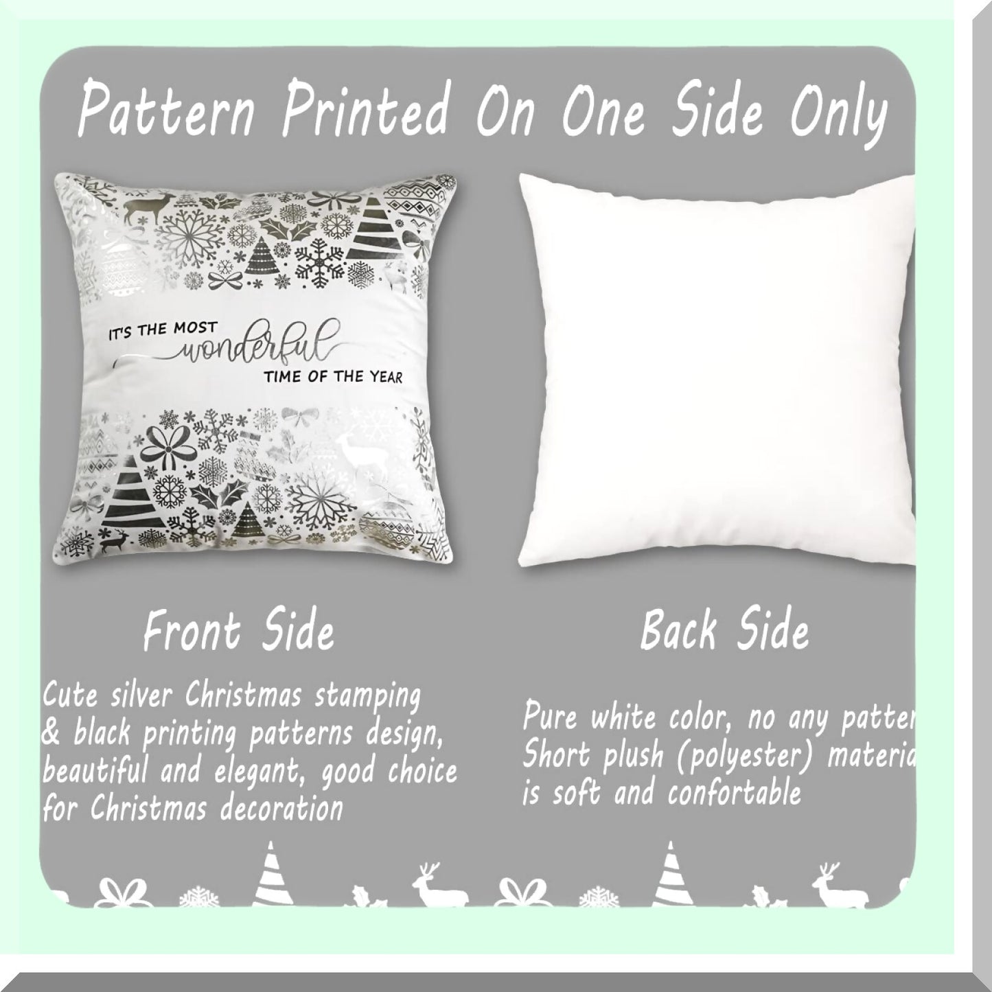 Snowflake Silver White Pillow Covers - Set of 4, Let It Snow Decorative Throw Pillows - 20x20 for Home Couch Sofa - Christmas Decorations