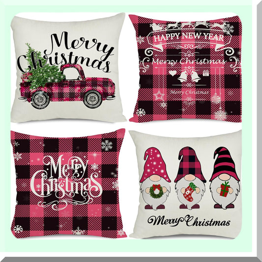 Merry Buffalo Plaid Farmhouse Gnomes Pillow Covers Set Compatible with Outdoor Sofa