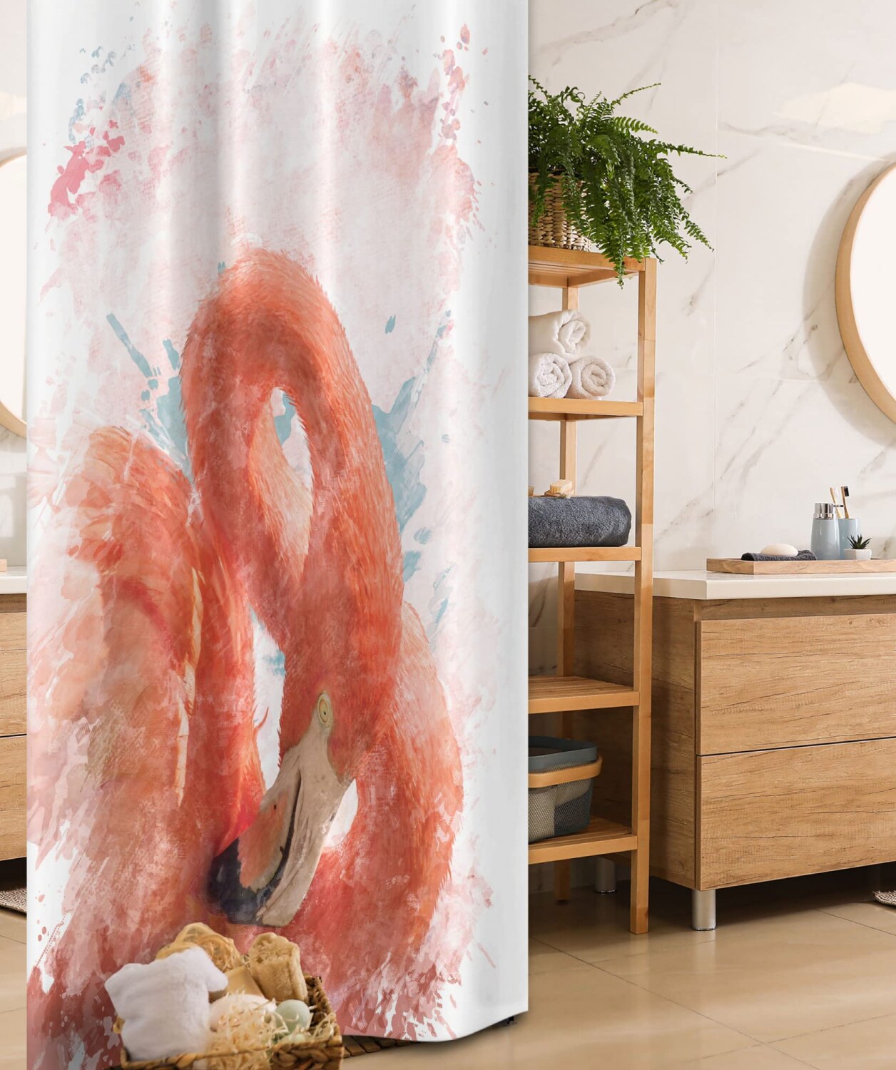 Flamingo Watercolor Shower Curtain 36x72