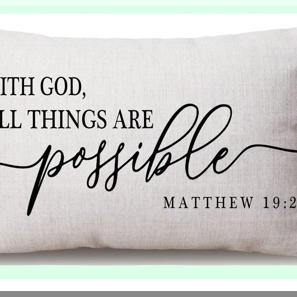 Blessed Farmhouse Lumbar Pillow Covers - Inspirational Bible Verse Quotes - Rustic Home Decor - God All Things Possible - Housewarming Gift
