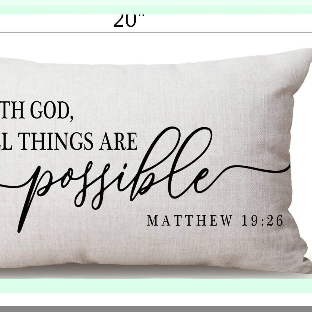 Blessed Farmhouse Lumbar Pillow Covers - Inspirational Bible Verse Quotes - Rustic Home Decor - God All Things Possible - Housewarming Gift