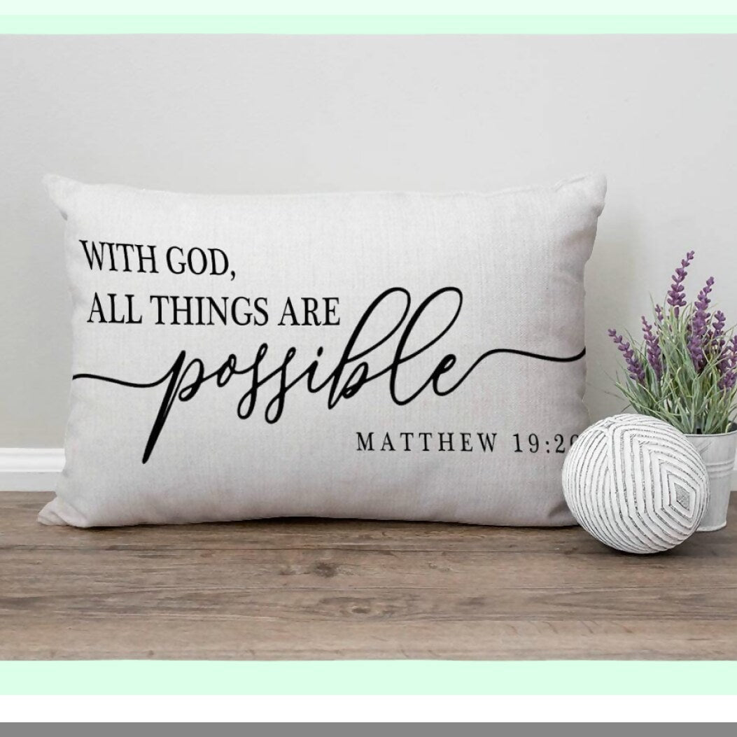 Blessed Farmhouse Lumbar Pillow Covers - Inspirational Bible Verse Quotes - Rustic Home Decor - God All Things Possible - Housewarming Gift