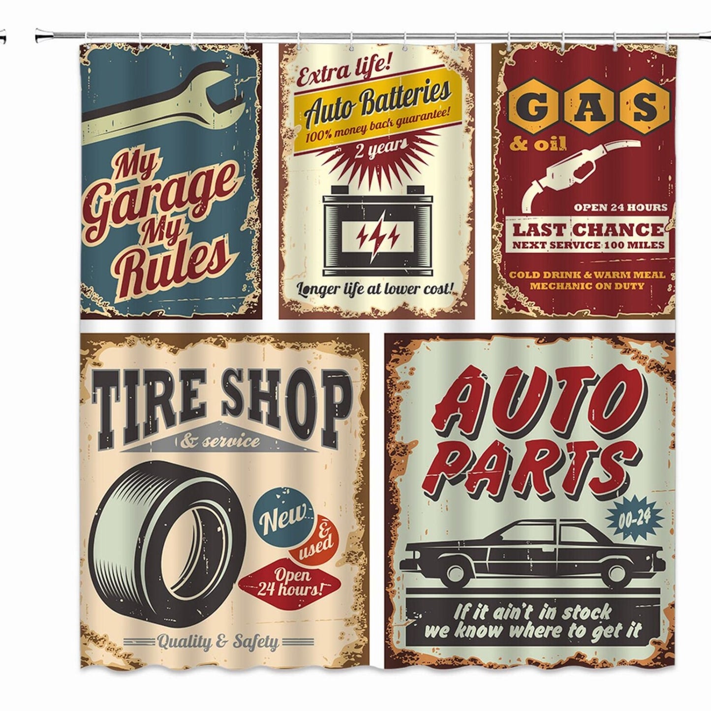 Antique Cars Shower Curtain 70x70 Inch Burgundy Red