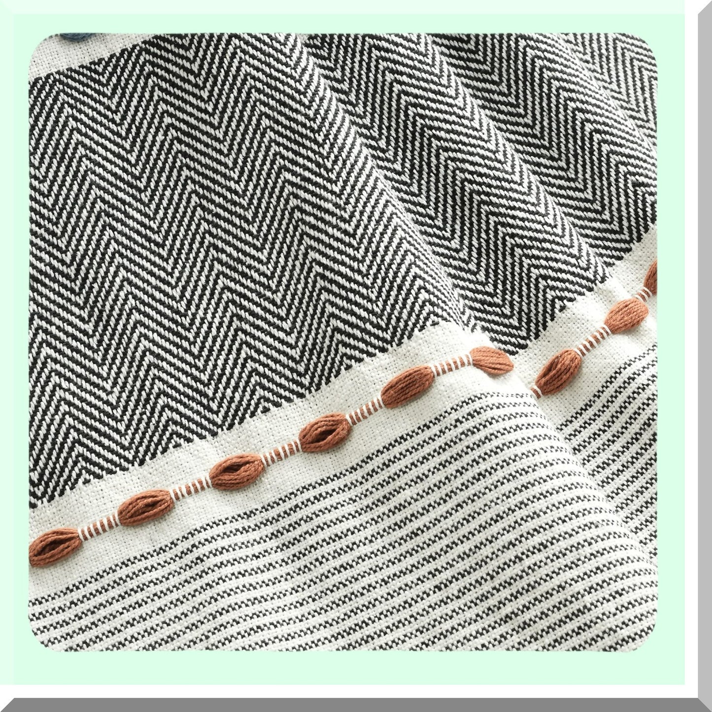 CozyWeave Herringbone Stripe Cotton Blanket, 60" x 50", Black"